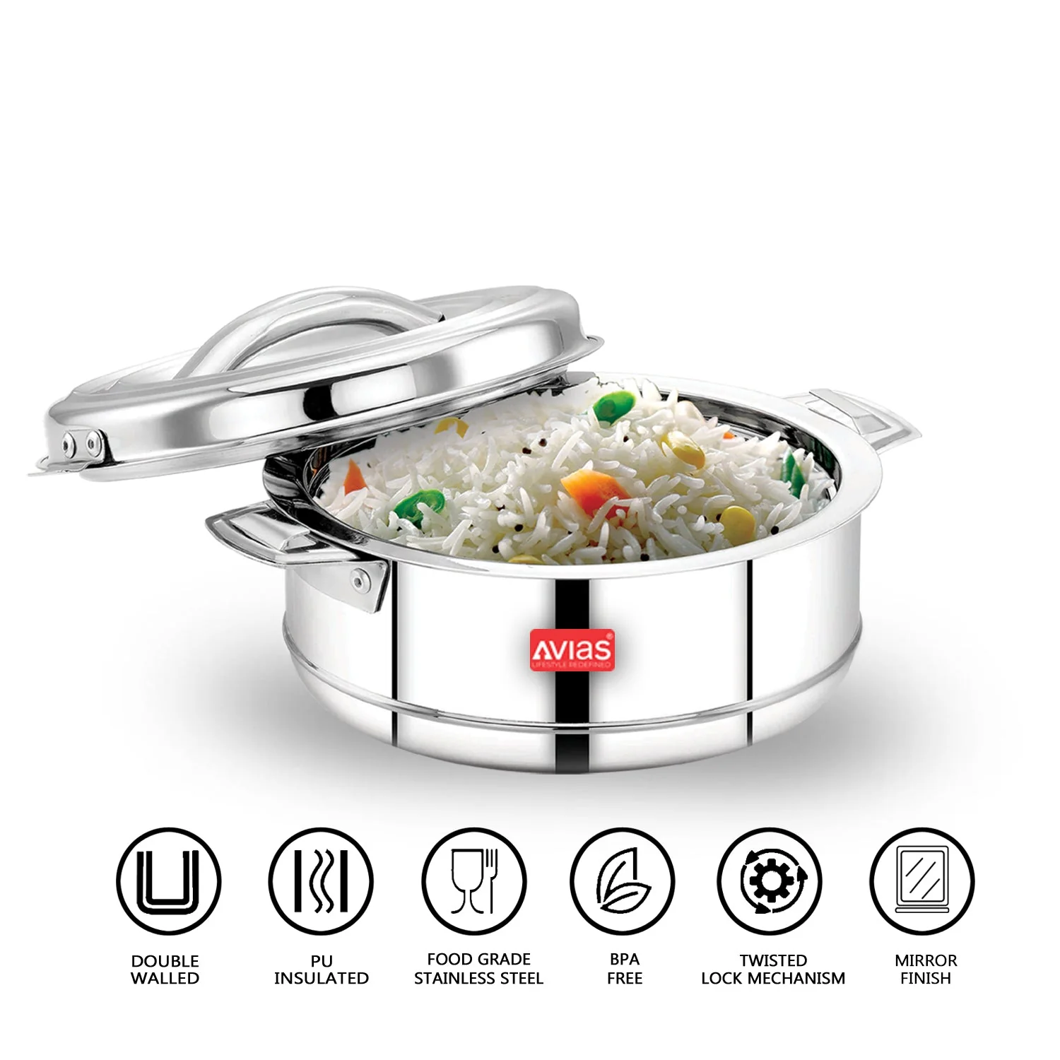 AVIAS Astra Casserole/Hotpot | Highly durable & odor free | Double wall insulated | Firm twist lock | Sturdy side handles | set of 3-1000 ml / 1500 ml / 2500 ml - Image 7