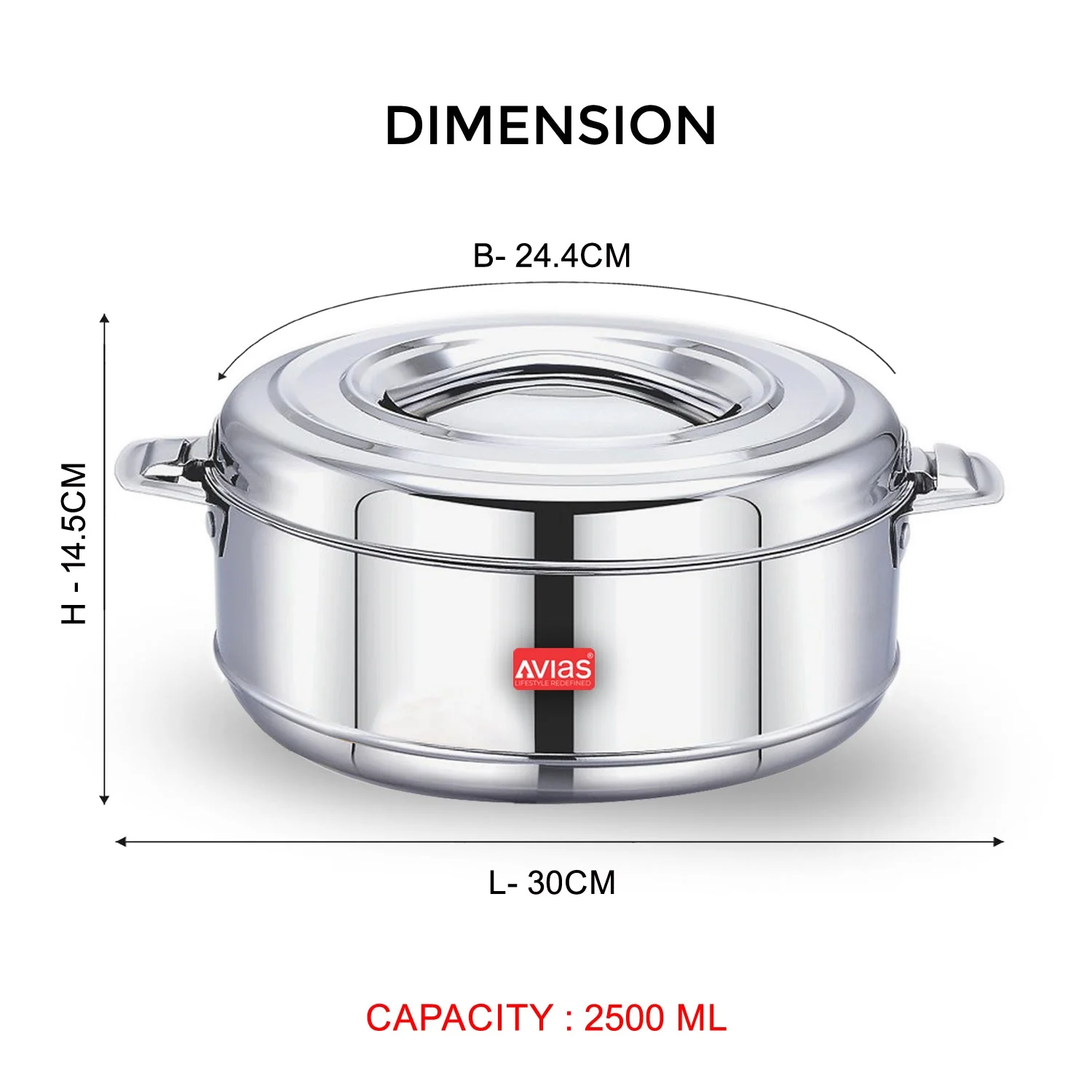AVIAS Astra Double Wall Insulated Stainless Steel Casserole / Hot Box for Kitchen / Hot Case with Steel Lid / Silver Hot Pot for Roti-Rice-Gravy / Chapathi Box / Twisted Lock / 1000ml, 1500ml, 2500ml, 3500ml, 5000ml, 7500ml, 10000ml - Image 6