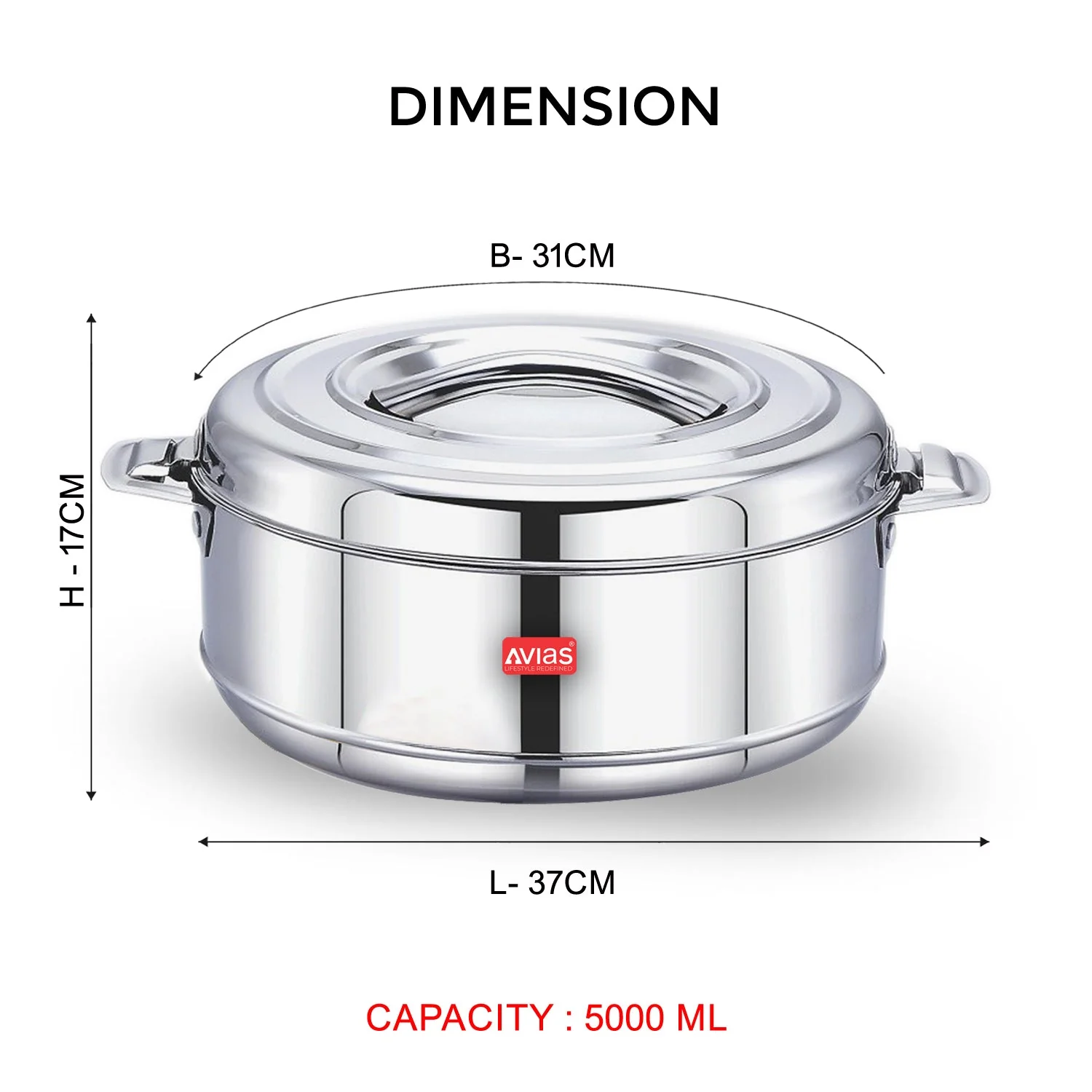 AVIAS Astra Double Wall Insulated Stainless Steel Casserole / Hot Box for Kitchen / Hot Case with Steel Lid / Silver Hot Pot for Roti-Rice-Gravy / Chapathi Box / Twisted Lock / 1000ml, 1500ml, 2500ml, 3500ml, 5000ml, 7500ml, 10000ml - Image 8