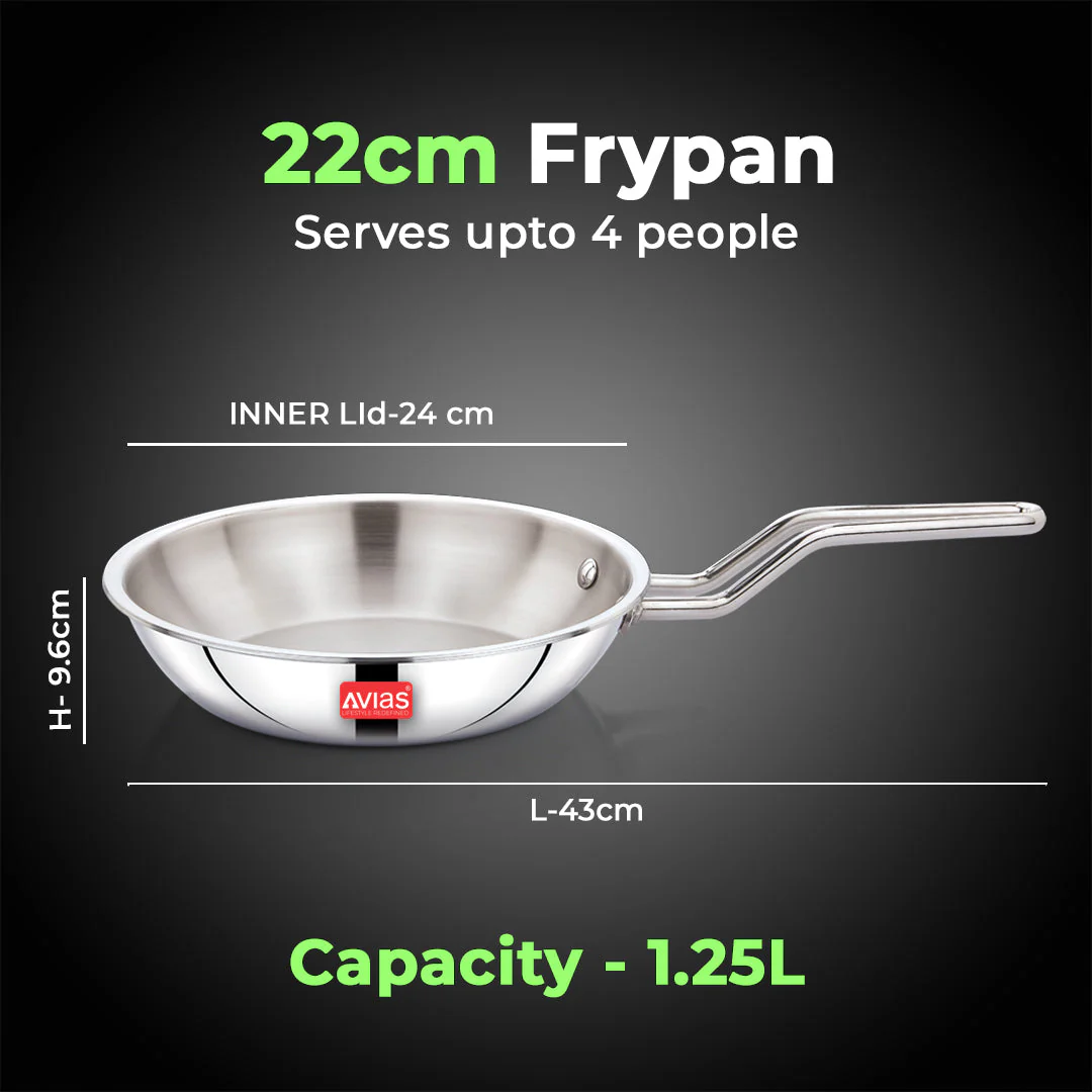 AVIAS AVI3 Triply Fry Pan, 22 / 24 cm Stainless Steel Fry Pan, 3 Layer, Steel Casted Handles, Flat Bottom Fry Pan with Induction Base, 2.5 Mm Thickness, 1.25 / 1.5 Litre Capacity - Image 8