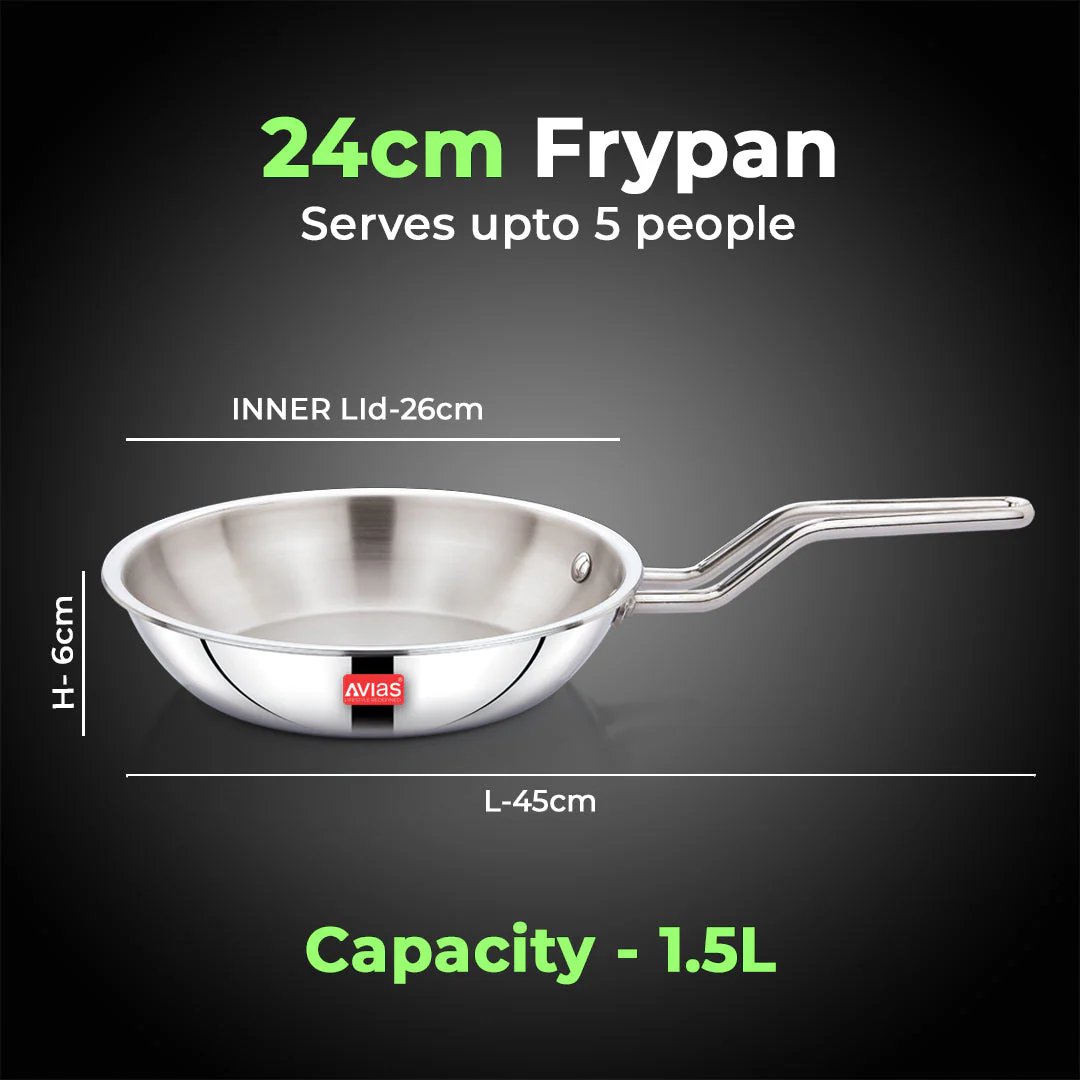 AVIAS AVI3 Triply Fry Pan, 22 / 24 cm Stainless Steel Fry Pan, 3 Layer, Steel Casted Handles, Flat Bottom Fry Pan with Induction Base, 2.5 Mm Thickness, 1.25 / 1.5 Litre Capacity - Image 9