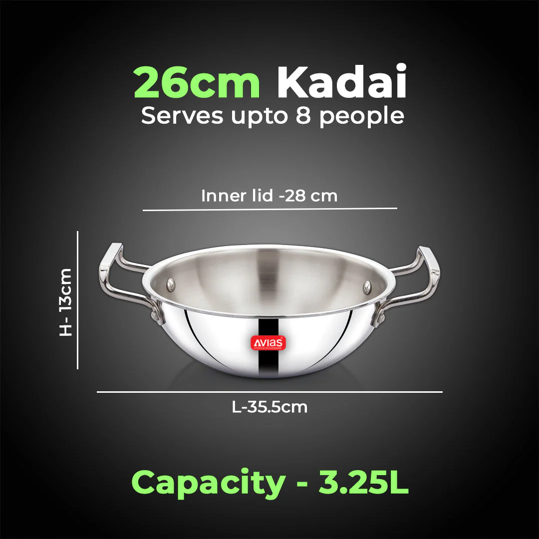 AVIAS AVI3 Triply Kadai, 20 cm Stainless Steel Kadhai without Lid, 3 Layer, Steel Casted Handles, Flat Bottom Kadhai with Induction Base, 2.5 Mm Thickness, 1.5 Litre Capacity - Image 11