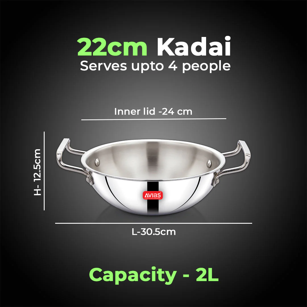 AVIAS AVI3 Triply Kadai, 20 cm Stainless Steel Kadhai without Lid, 3 Layer, Steel Casted Handles, Flat Bottom Kadhai with Induction Base, 2.5 Mm Thickness, 1.5 Litre Capacity - Image 9
