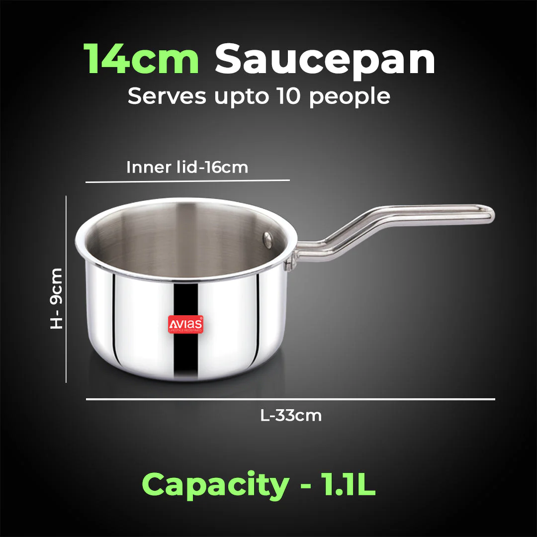 AVIAS AVI3 Triply Stainless Steel 4 Pc Cookware Set, 22 cm Kadai with Lid, 22 cm Frypan, 14 cm Sauce Pan, Steel Casted Handles, Even and Fast Heating, Induction Bottom - Image 7