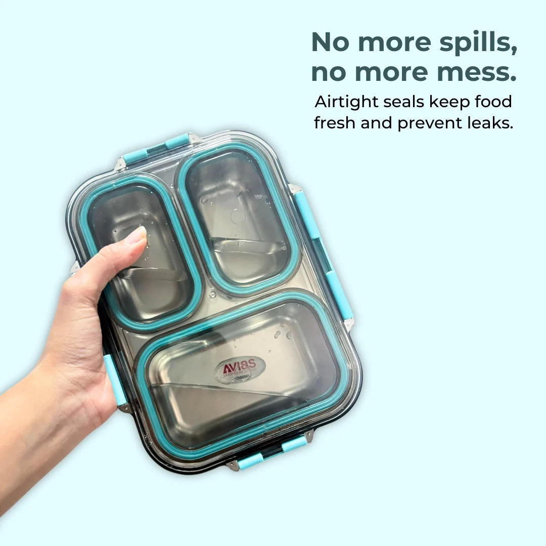 AVIAS Avifresh Stainless Steel Insulated Lunch Box with Spoon | Tiffin Box for School, College, and Office - TRIO - Image 5
