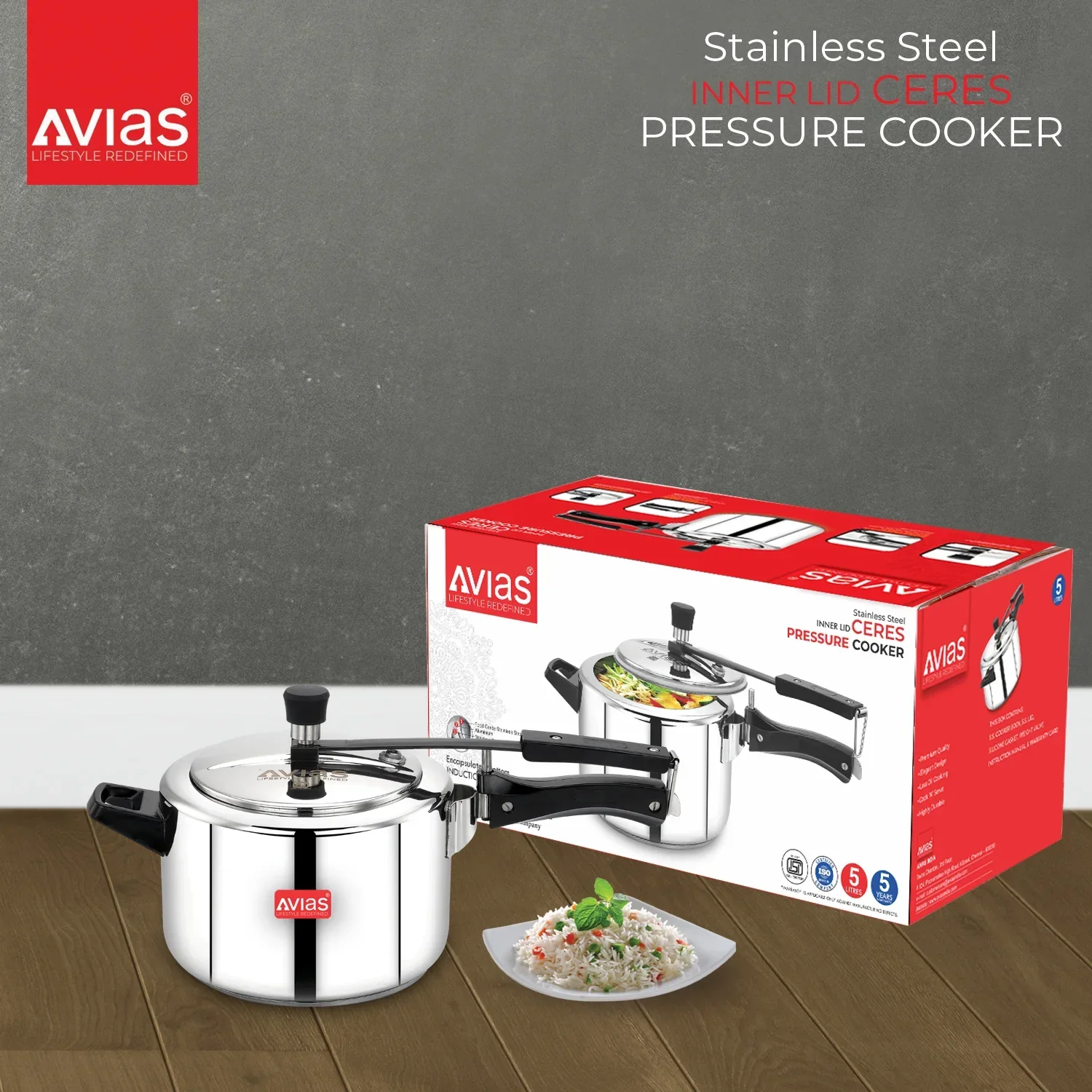 AVIAS Ceres Stainless Steel Premium Pressure Cooker Inner Lid | Sandwich Bottom | Induction base | 1.2mm Thickness | 2L/3L/5L - Image 3