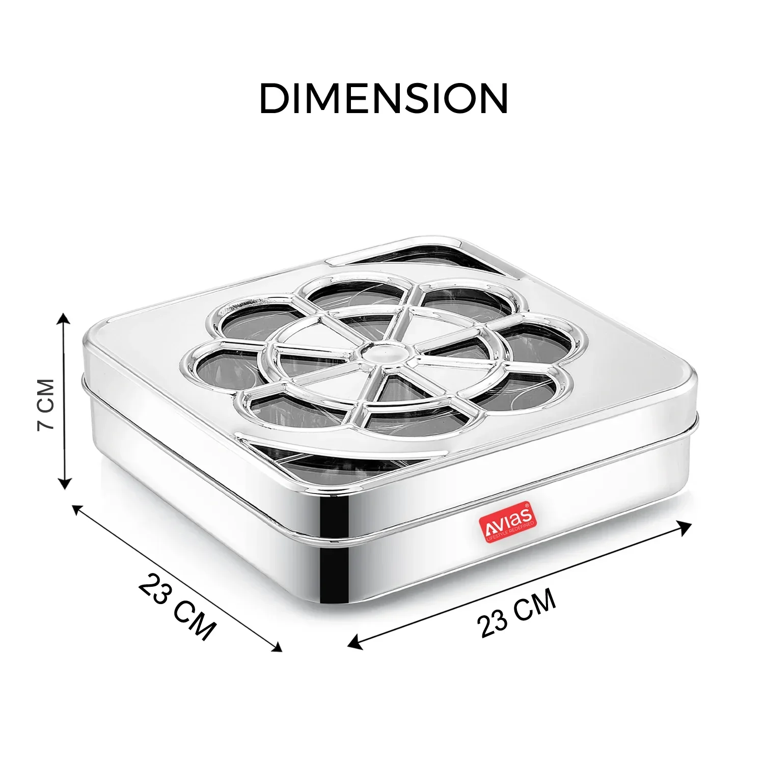 AVIAS Flora 9 square Premium quality Stainless steel Dry fruit cum Spice box | See-through lid with break-resistant acrylic sheet | rust-free masala dani | masala dabba | Dry fruit box | organizer - Image 5