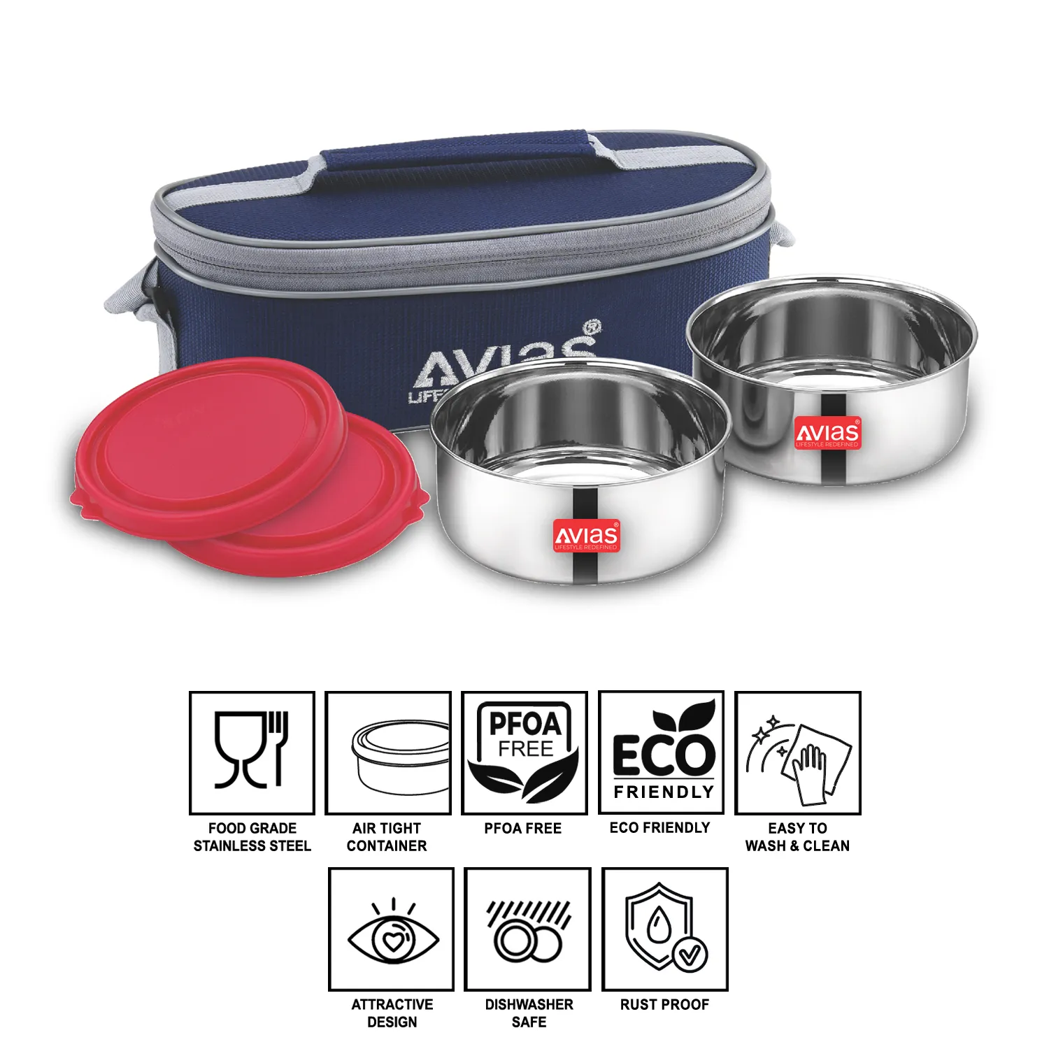 AVIAS Freshia stainless steel lunch/ tiffin box (horizontal) | light-weight stainless steel boxes with air-tight lids | durable machine wash bag | 2/4 containers - Image 8