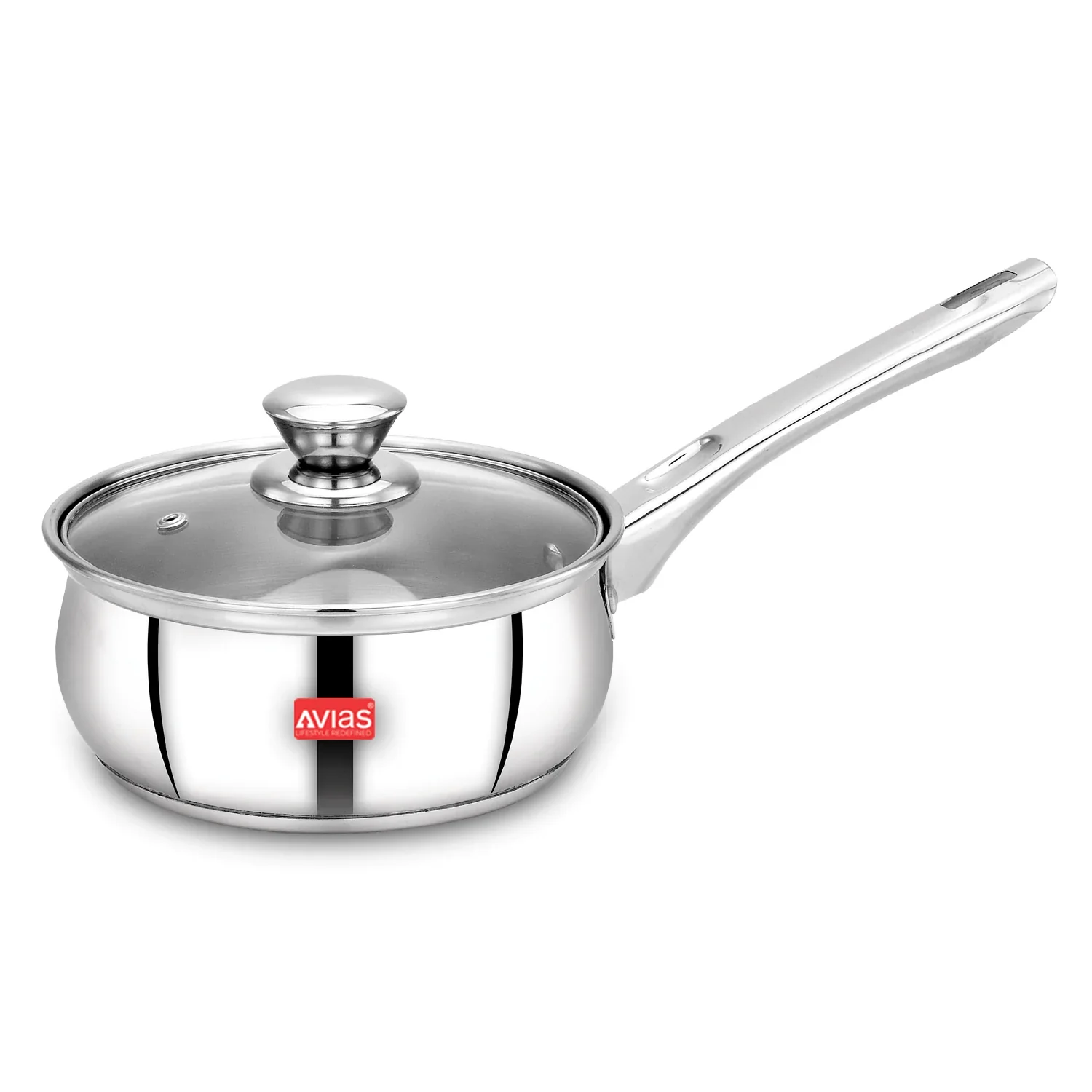 AVIAS Inox IB stainless Steel Saucepan with glass lid | Premium Quality Stainless Steel with Sandwich bottom | Cook and serve | Induction and gas stove friendly |14cm/ 16cm/ 18cm | Silver - Image 3