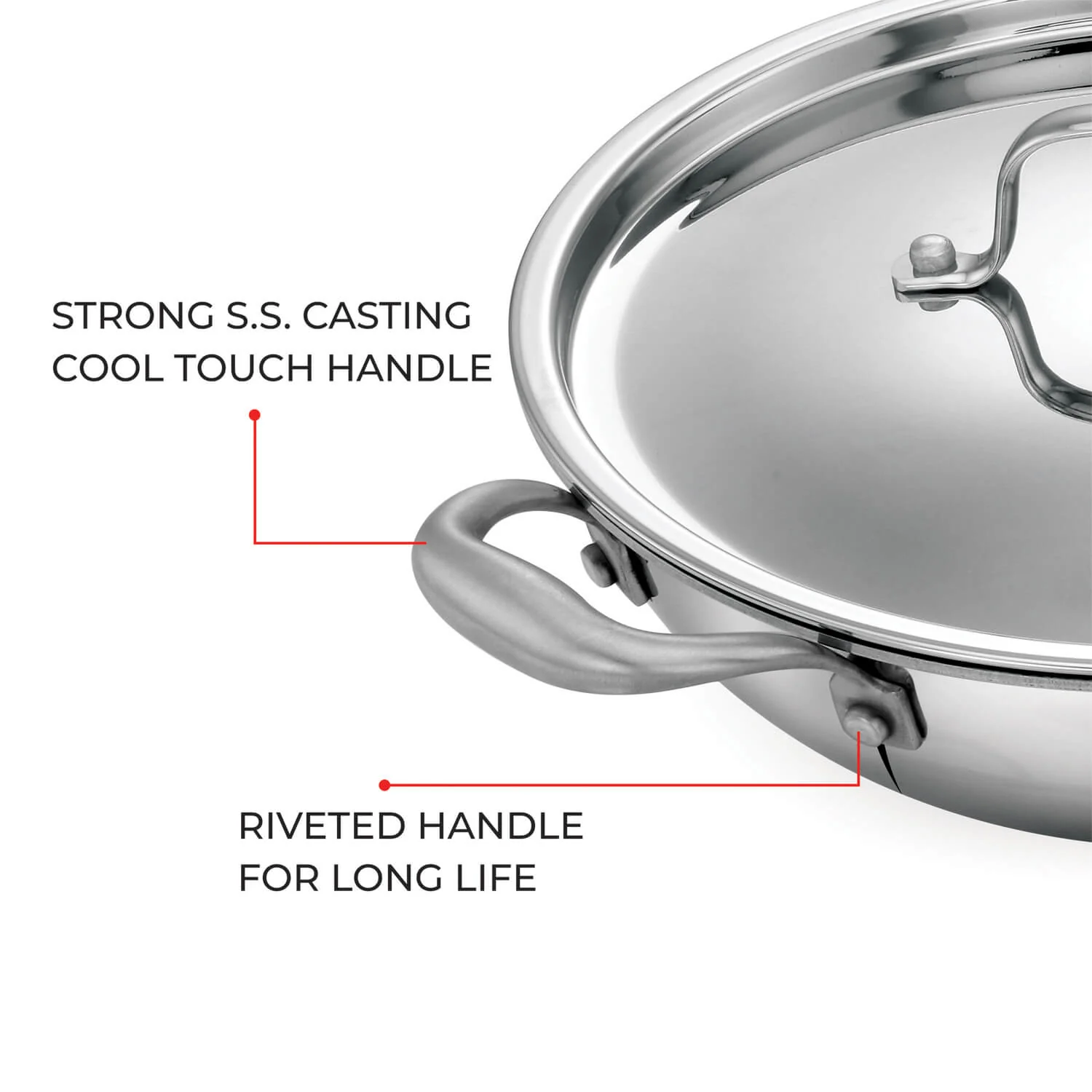 AVIAS Riara Premium Stainless steel Triply Kadai/ kadhai with lid | 3 layer | steel casted stay-cool handles | 2.5 mm thickness | Induction base | 2 L/ 2.5 L/ 3.25 L/ 4 L - Image 5