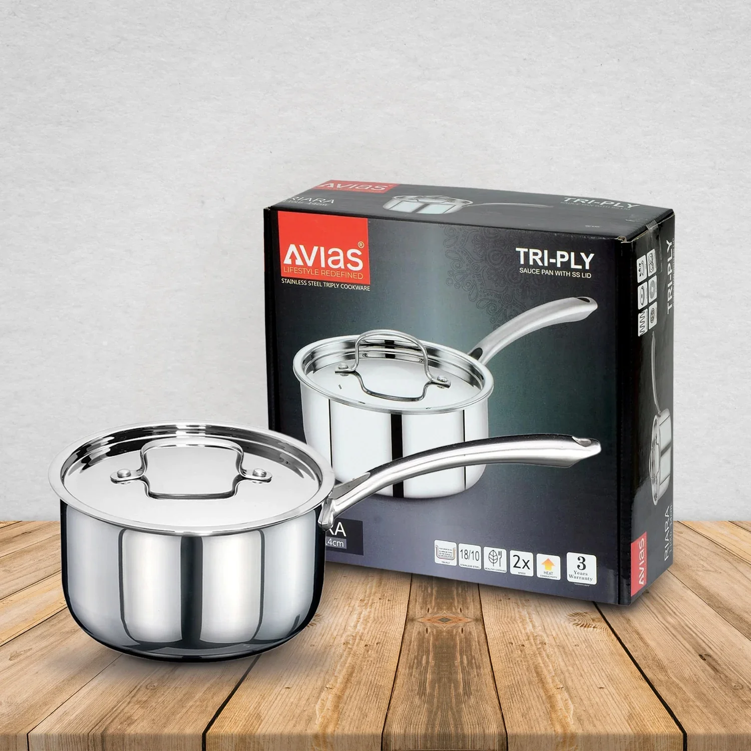 AVIAS Riara premium stainless steel Triply Saucepan with steel lid | stay cool handles | 2.5 mm thickness | Induction base | 1.10 L/1.5 L /2.25 L - Image 4
