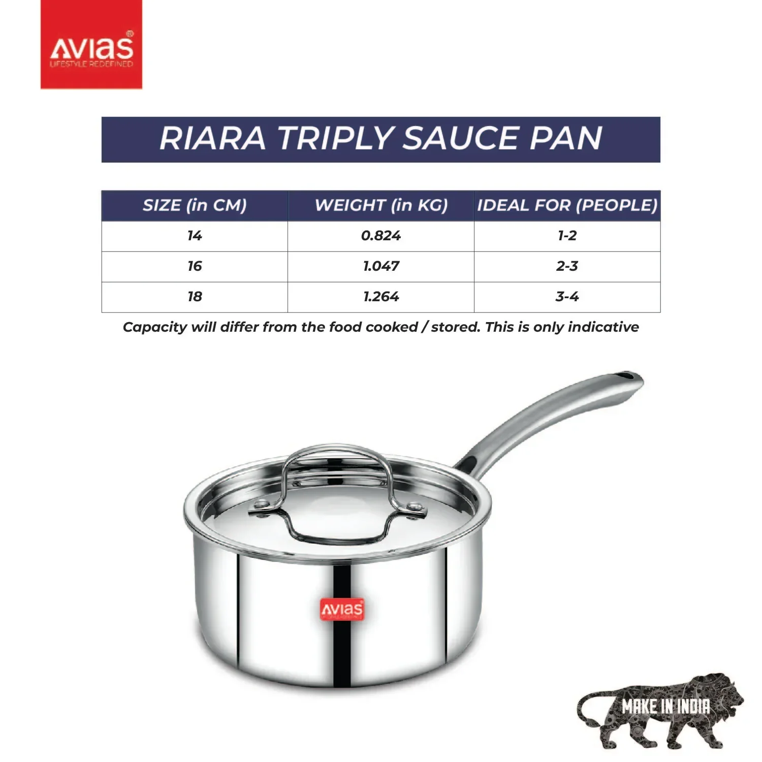 AVIAS Riara premium stainless steel Triply Saucepan with steel lid | stay cool handles | 2.5 mm thickness | Induction base | 1.10 L/1.5 L /2.25 L - Image 6