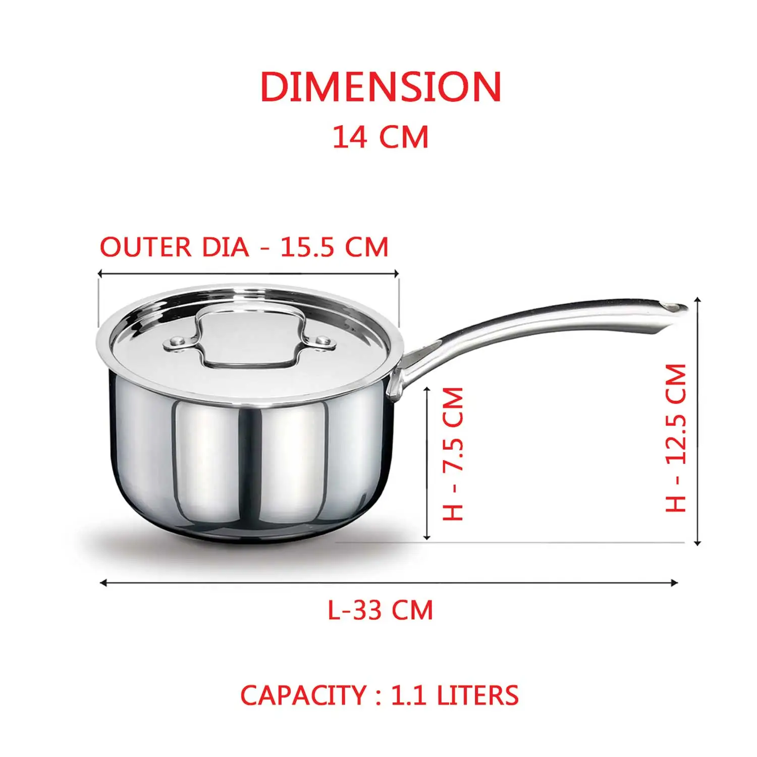 AVIAS Riara premium stainless steel Triply Saucepan with steel lid | stay cool handles | 2.5 mm thickness | Induction base | 1.10 L/1.5 L /2.25 L - Image 7