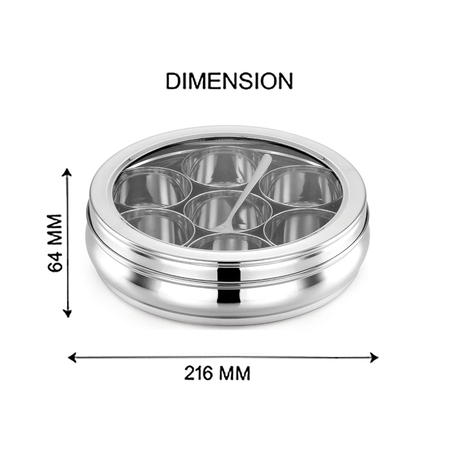 AVIAS Stainless steel Deluxe Spice box with See-through lid | Masala dabba | Masala dani/organiser with 7 compartments and steel spoon | Small/ medium - Image 5