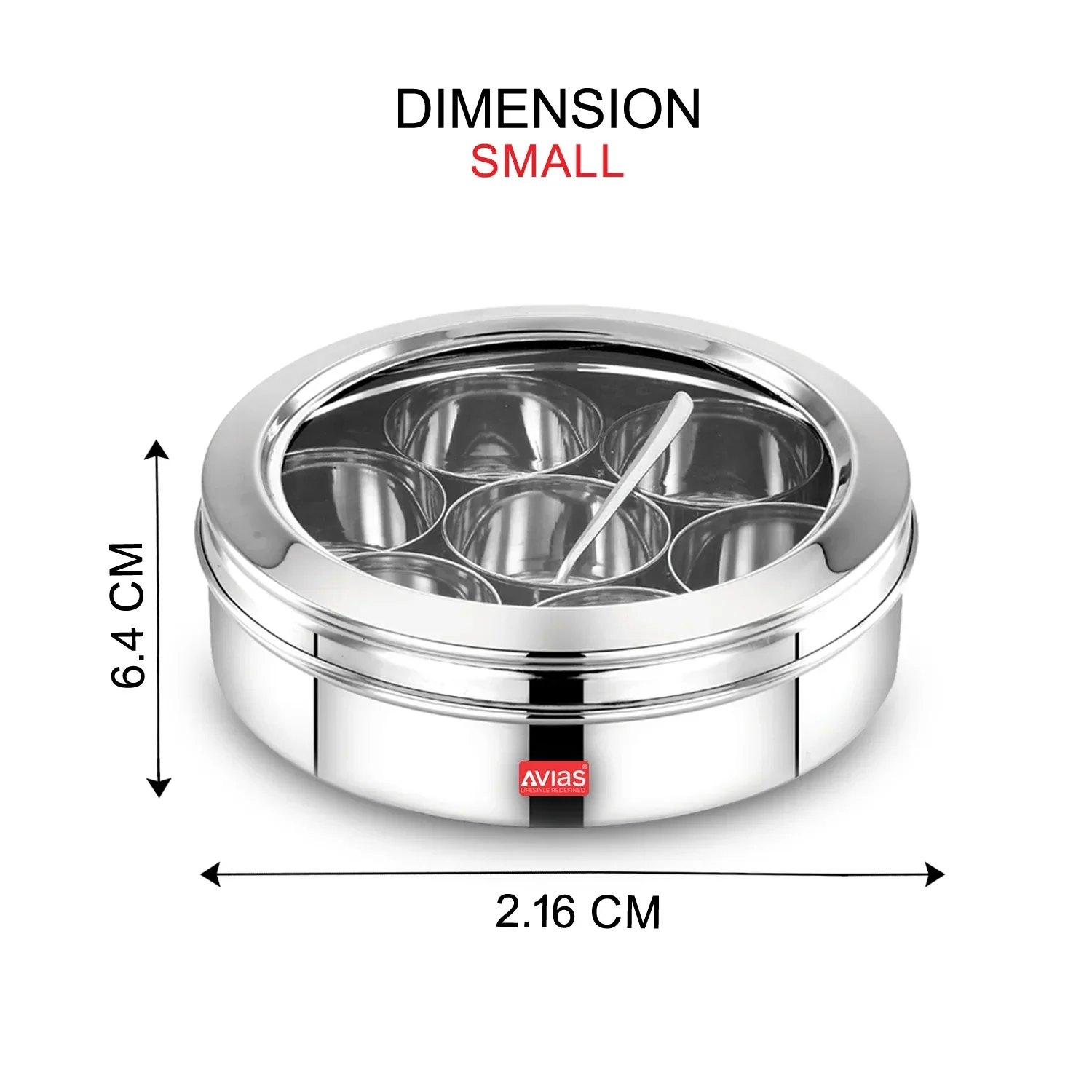 AVIAS Stainless Steel Elegant Spice box/Organiser with See-through lid for Kitchen | rust resistant steel masala dabba | masala dani with 7 compartments and steel spoon | Small/ medium - Image 5