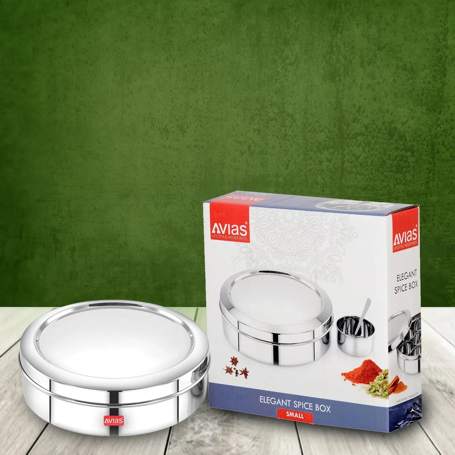 AVIAS Stainless Steel Elegant Spice box/Organiser with SS lid for kitchen | Rust resistant masala dabba/ masala dani with 7 compartments and steel spoon | Small/medium - Image 4