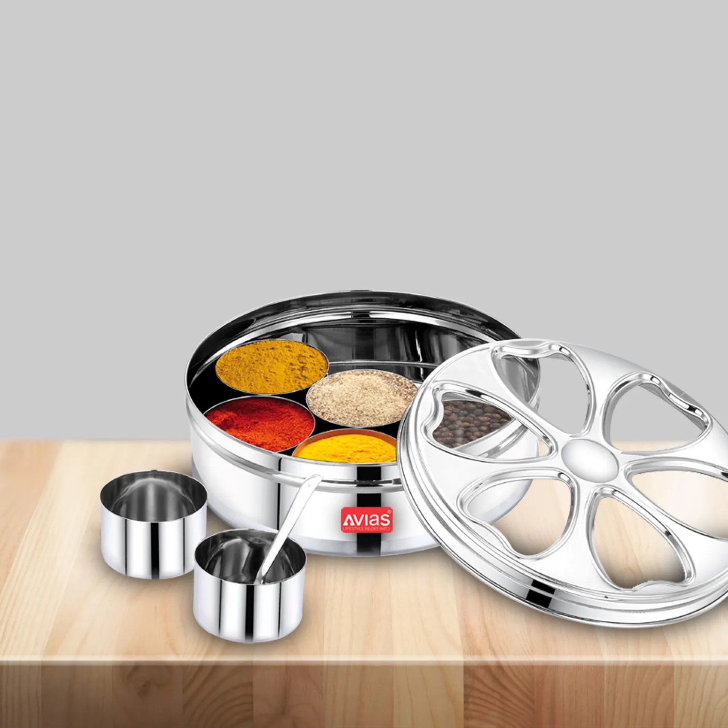 AVIAS Stainless Steel Petal Spice box/ Masala dani/ Masala dabba | See-through lid | Strong, Rust resistant | Durable | Small/ medium - Image 2