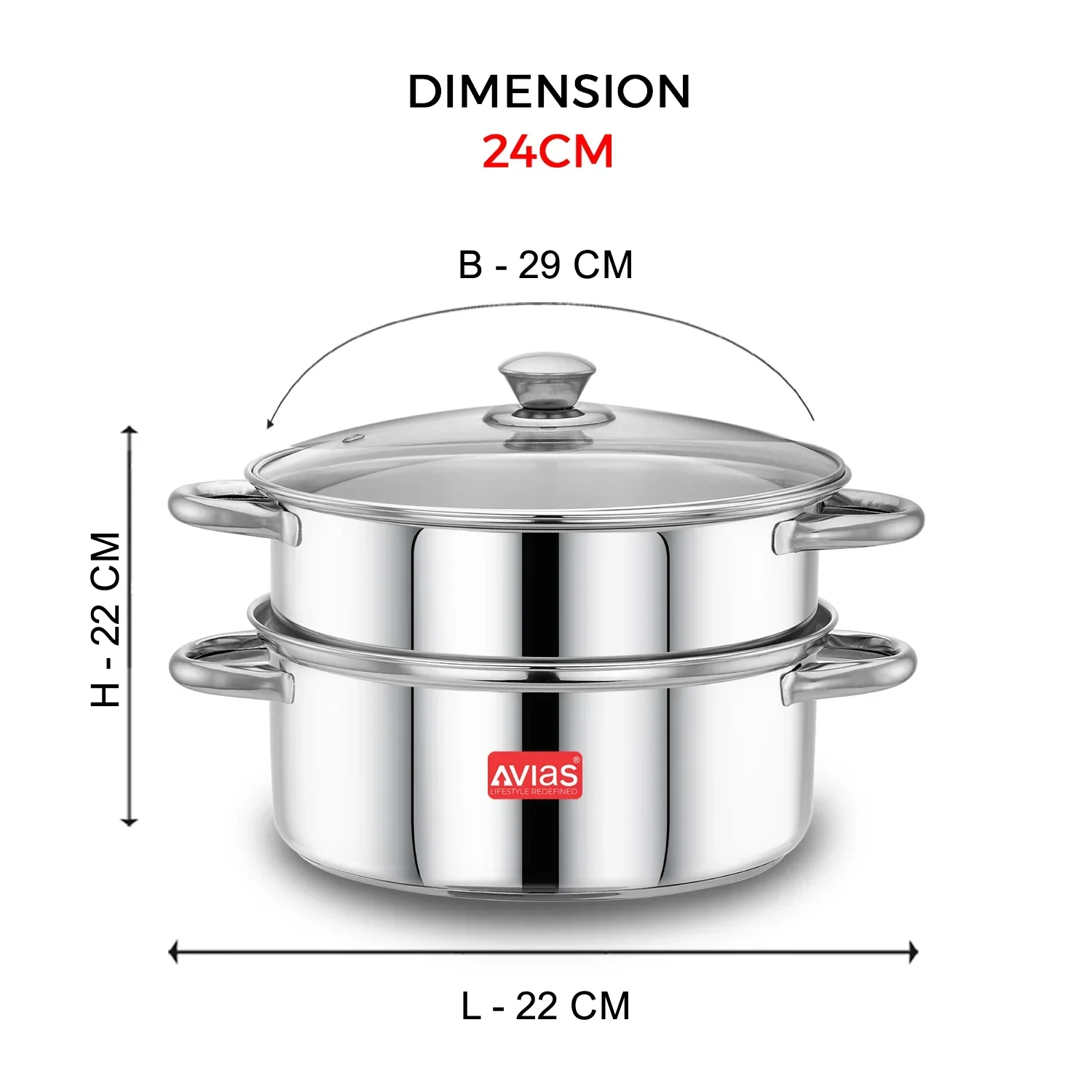 Avias Stainless Steel Spectra Steamer Pot | Steamer + Cookpot | Vegetables & Momos Steamer/ Multi Steamer Pot | 22cm and 24cm Sizes | Multipurpose Use - Image 6