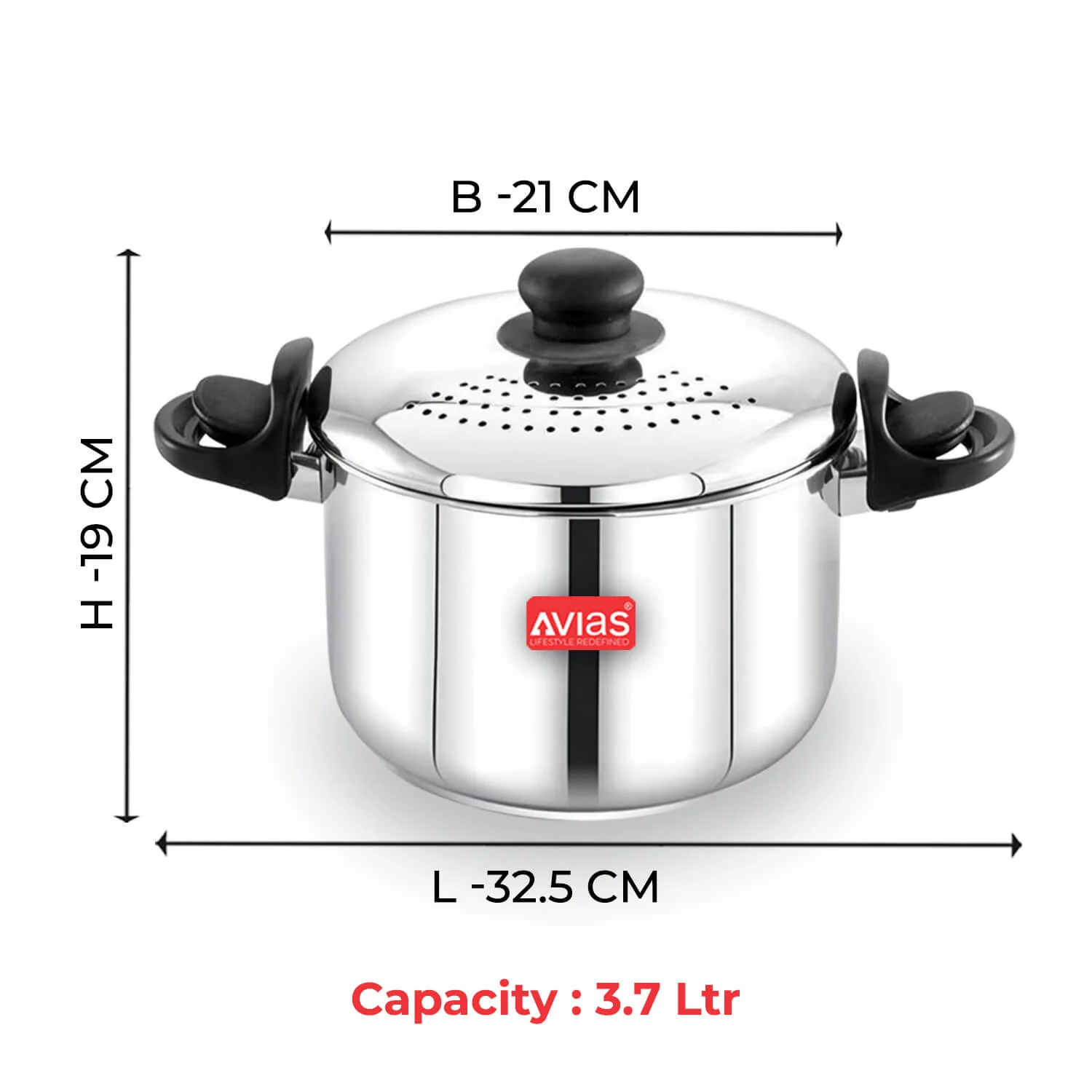 Avias Stainless Steel Strainer Pot with Built-in Strainer Lid and Glass Lid | 3.7 Litre | 304 Stainless Steel | H.E.E.T Technology | Handle with Lock | Sandwich Bottom with Induction Base - Image 6