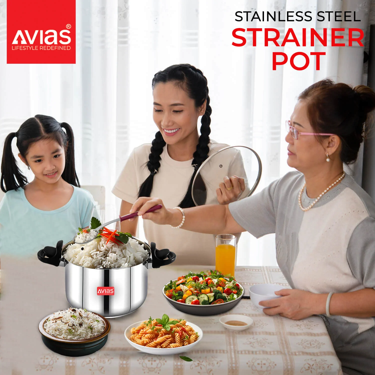 Avias Stainless Steel Strainer Pot with Built-in Strainer Lid and Glass Lid | 3.7 Litre | 304 Stainless Steel | H.E.E.T Technology | Handle with Lock | Sandwich Bottom with Induction Base - Image 8