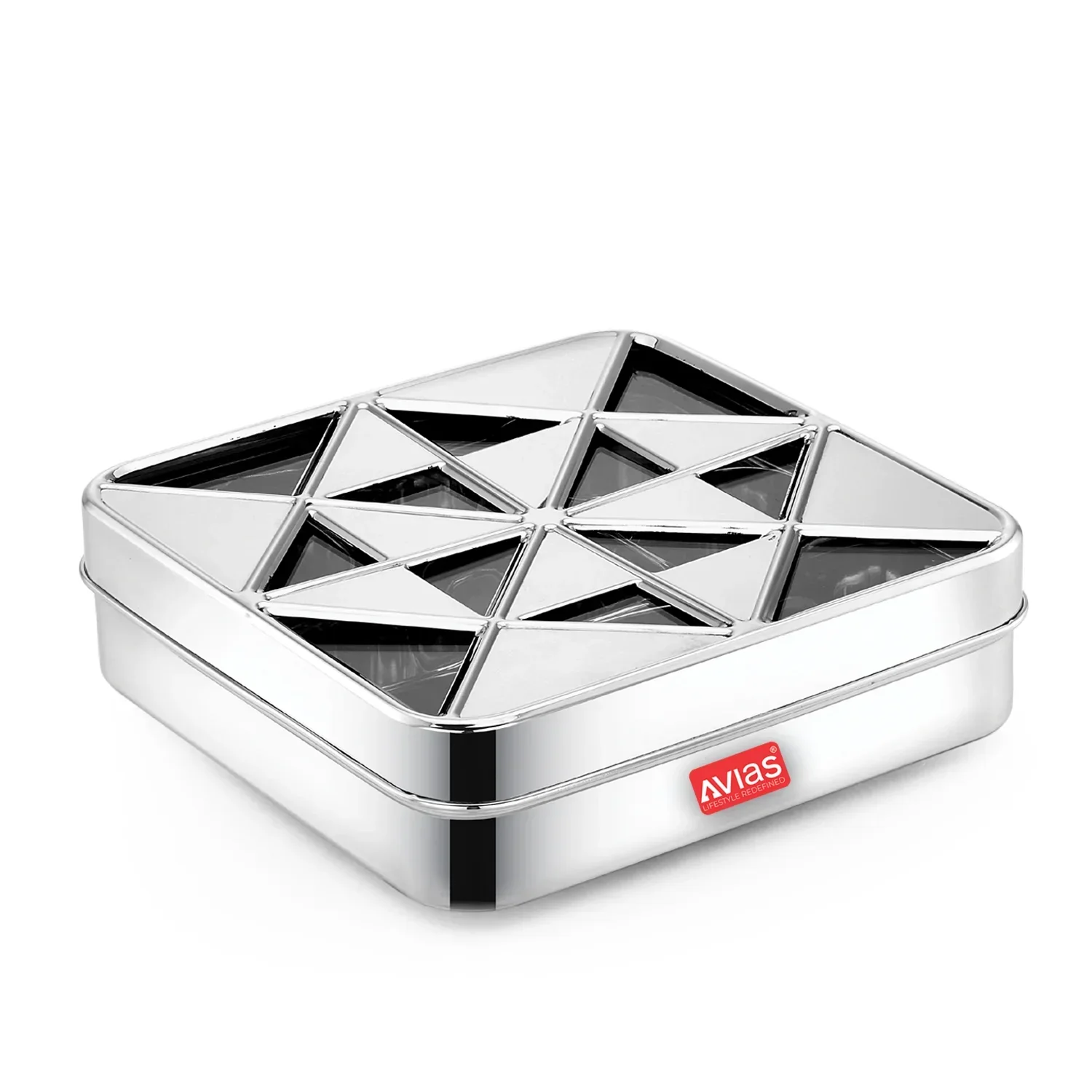 AVIAS Trios 9 square dryfruit cum spice box |Premium quality stainless steel |see-through lid with unbreakable acrylic sheet |rust resistant |masala dani |masala dabba |dryfruit box |spices organiser - Image 4
