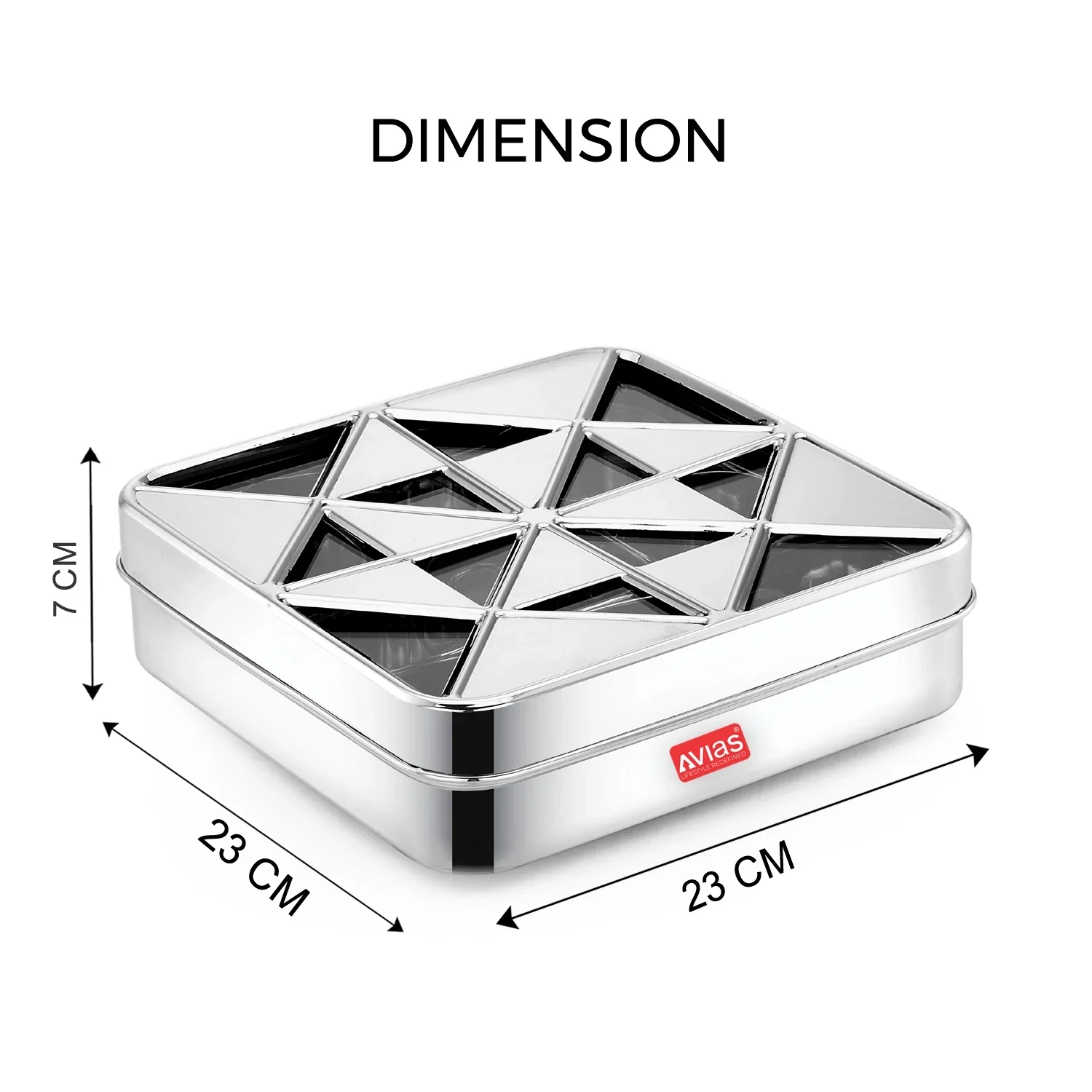 AVIAS Trios 9 square dryfruit cum spice box |Premium quality stainless steel |see-through lid with unbreakable acrylic sheet |rust resistant |masala dani |masala dabba |dryfruit box |spices organiser - Image 6