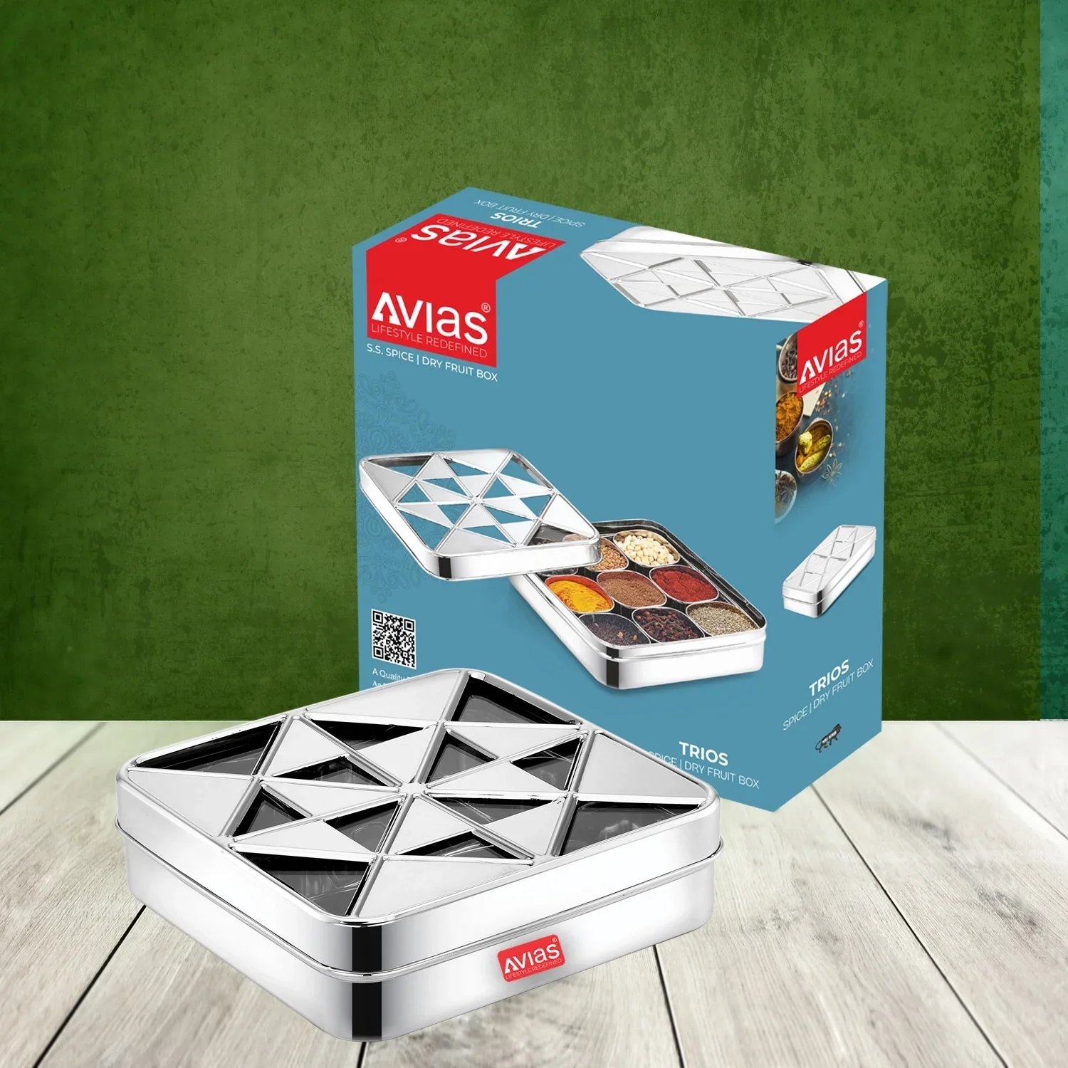 AVIAS Trios 9 square dryfruit cum spice box |Premium quality stainless steel |see-through lid with unbreakable acrylic sheet |rust resistant |masala dani |masala dabba |dryfruit box |spices organiser - Image 7
