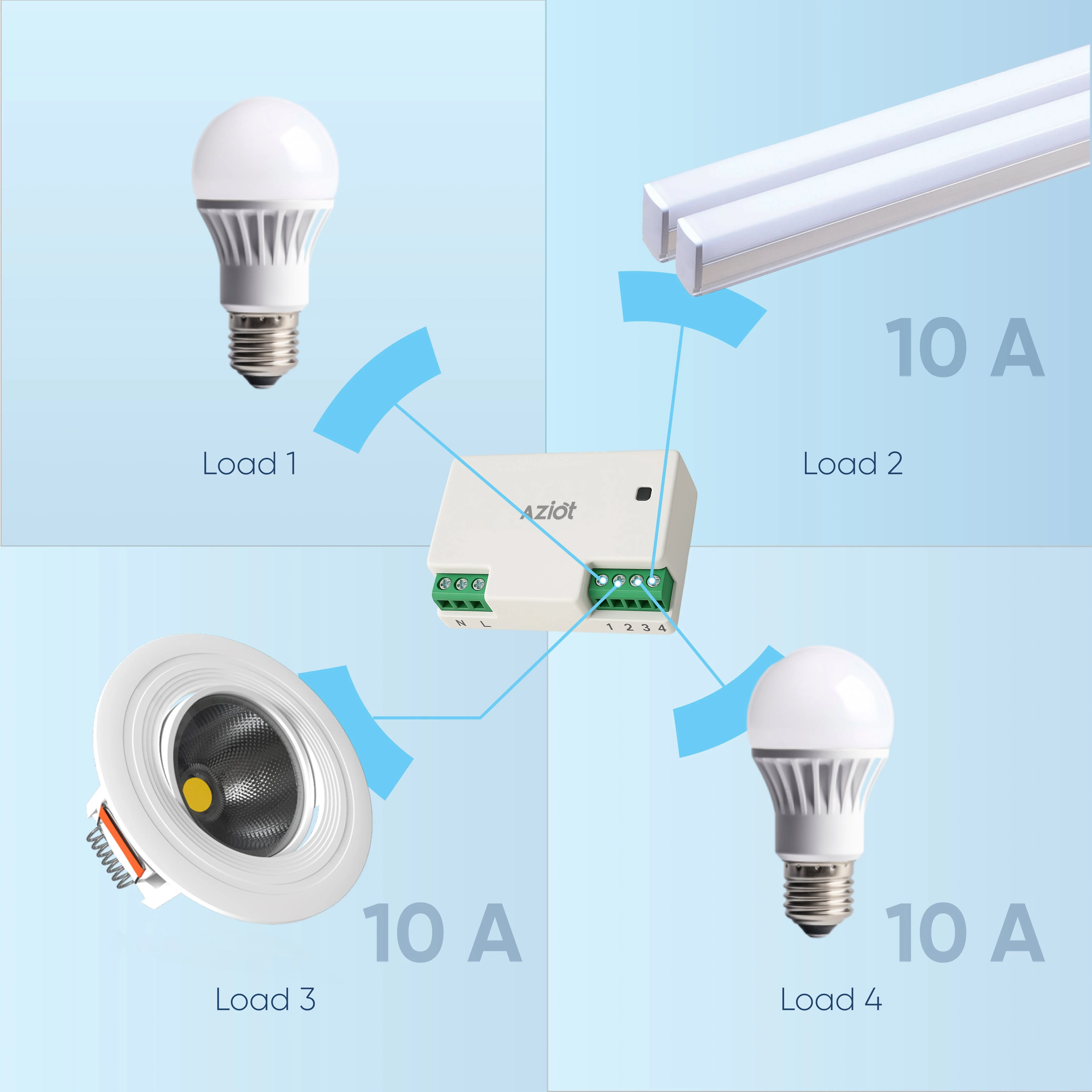 AZIOT 4 Node Smart Switch - WiFi/Bluetooth Enabled - Image 4