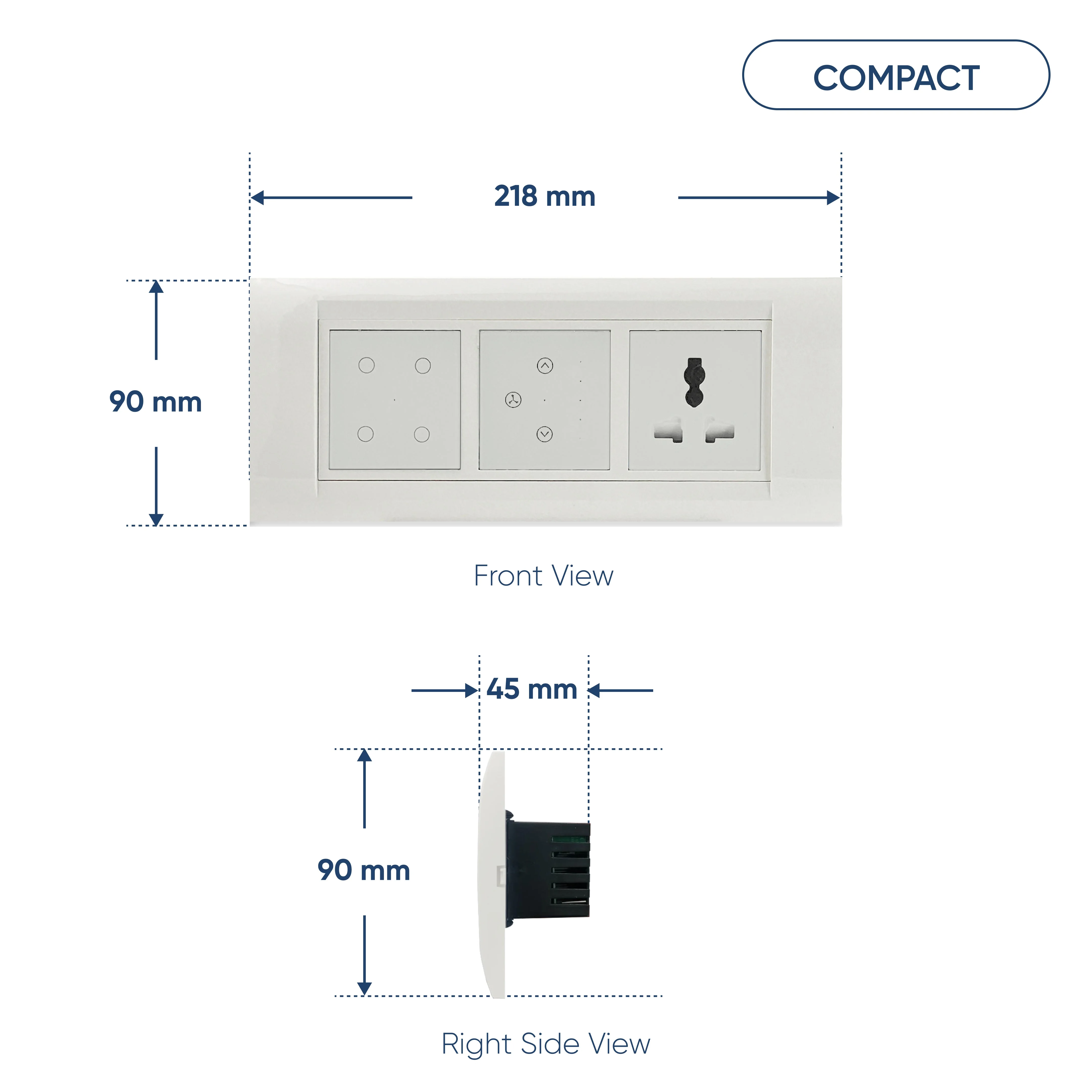 Aziot 6 Module Switch Board Plate | Smart 4 Touch, Fan Touch SW & Socket - Image 8