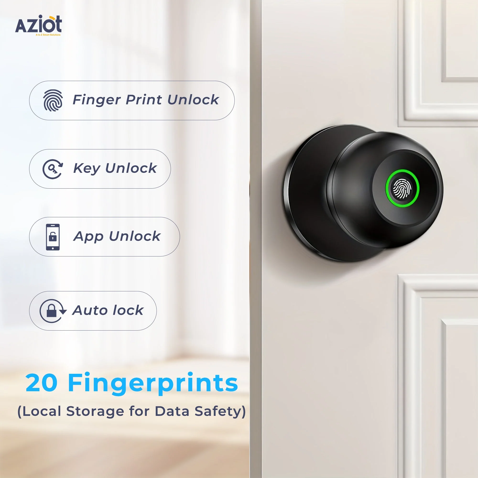 Aziot Bluetooth Smart Cylindrical Door Lock - Image 4