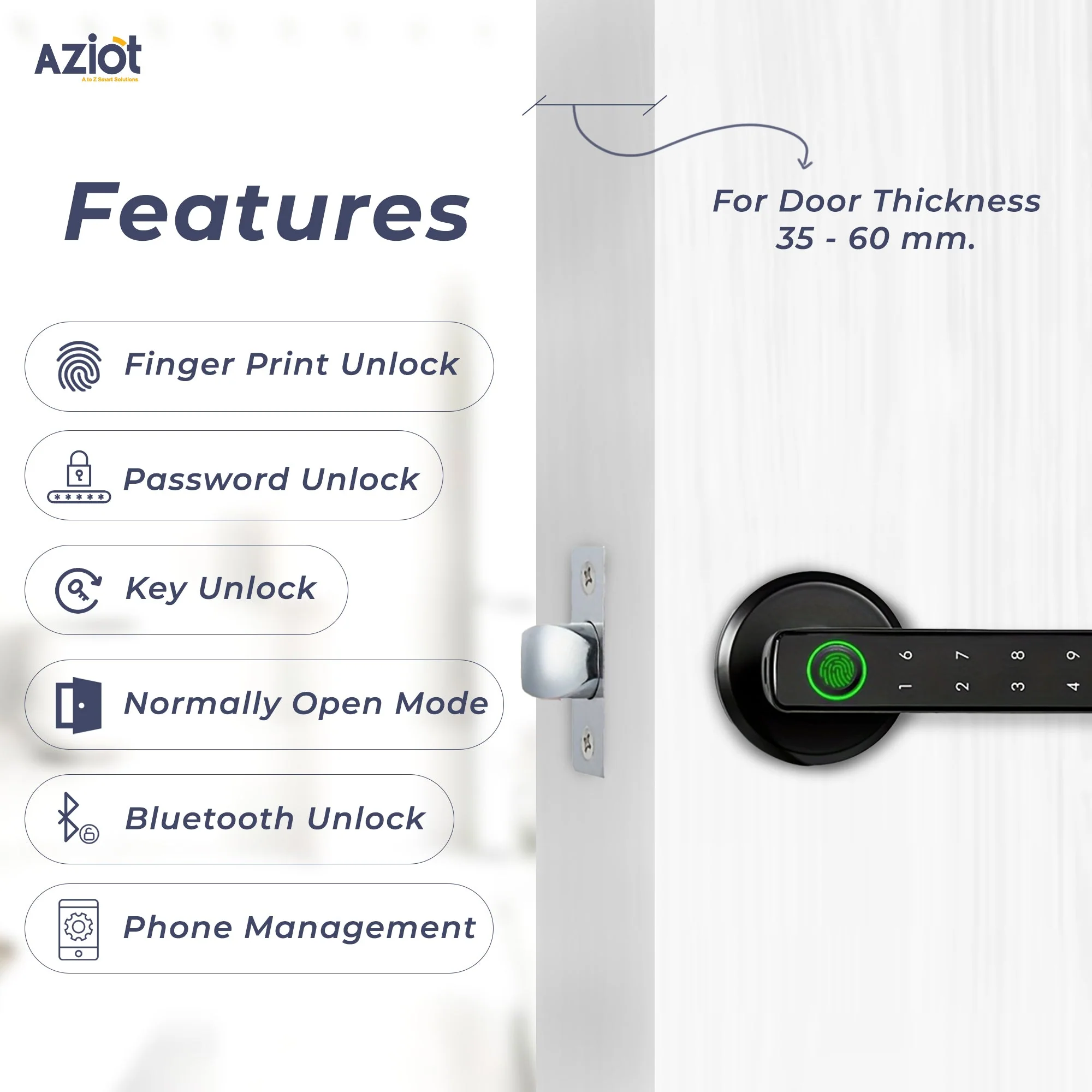 AZIOT Bluetooth Smart Handle Door Lock – Keyless Entry - Image 3