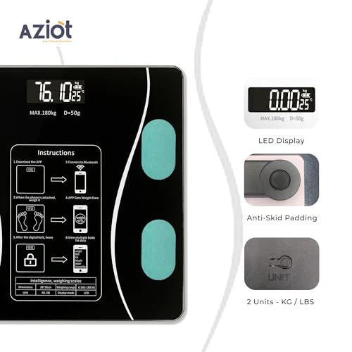 Aziot Elevate Smart Bluetooth Digital Weighing Scale for body weight, BMI body composition scale & Fat Analyzer, App Control, 12 Vital Stats,180Kg - Image 3