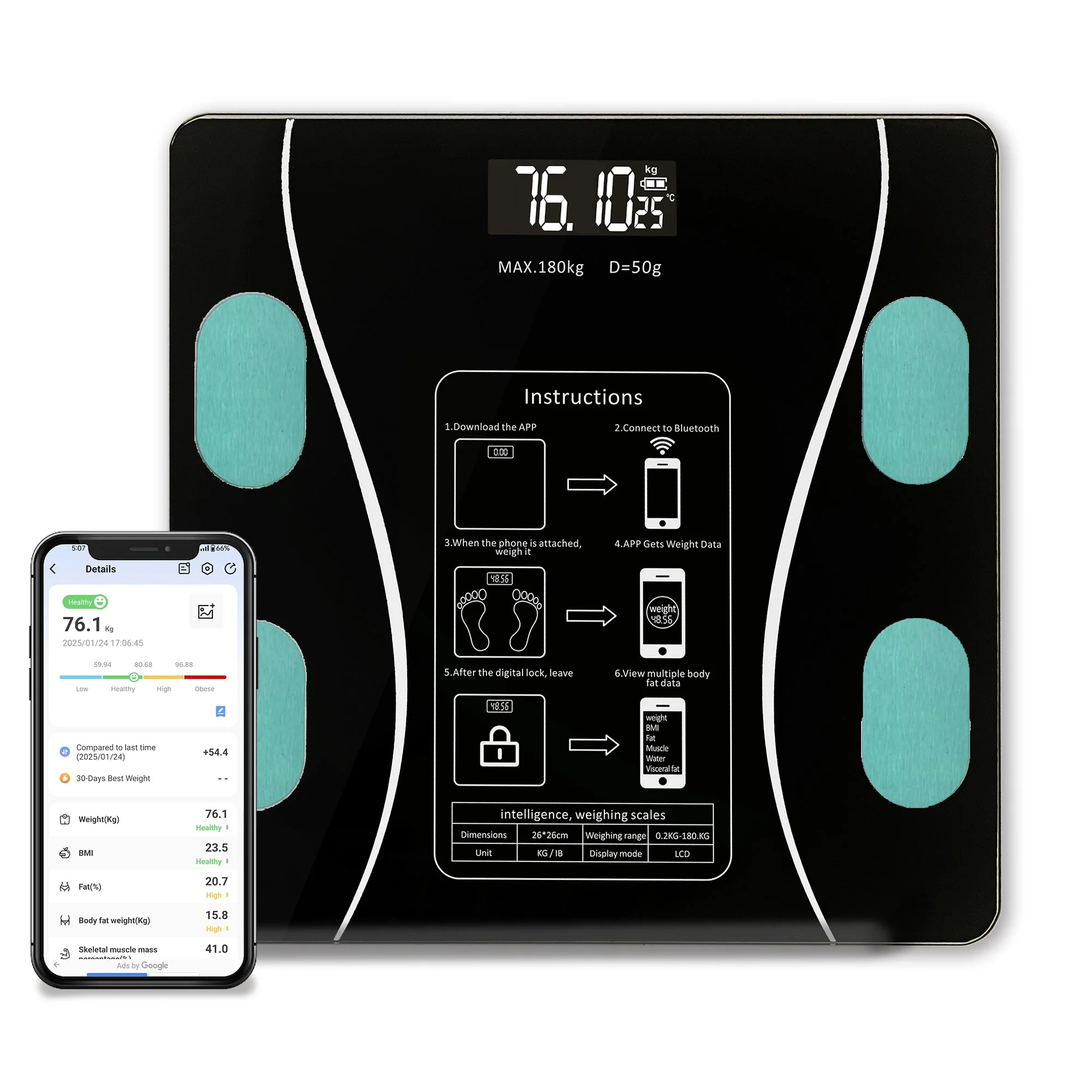 Aziot Elevate Smart Bluetooth Digital Weighing Scale for body weight, body BMI & Fat Analyzer - Image 5