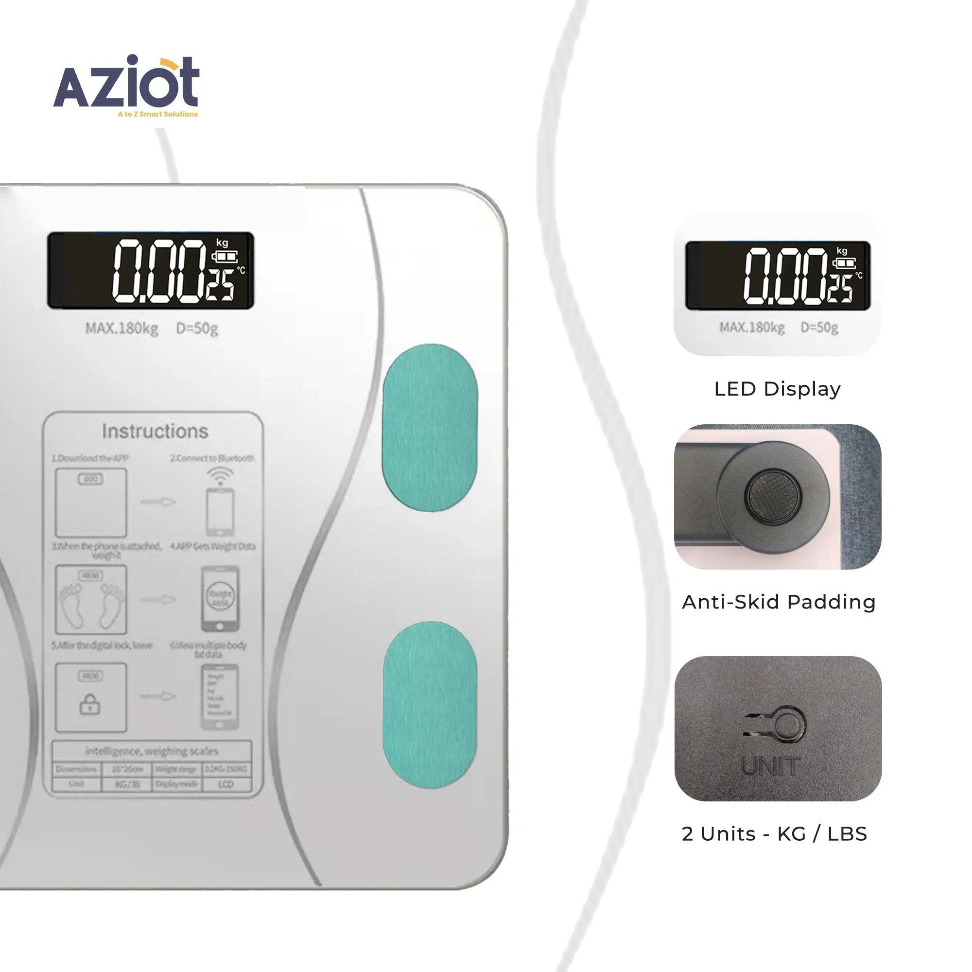 Aziot Elevate Smart Bluetooth Digital Weighing Scale for body weight, body BMI & Fat Analyzer - Image 8