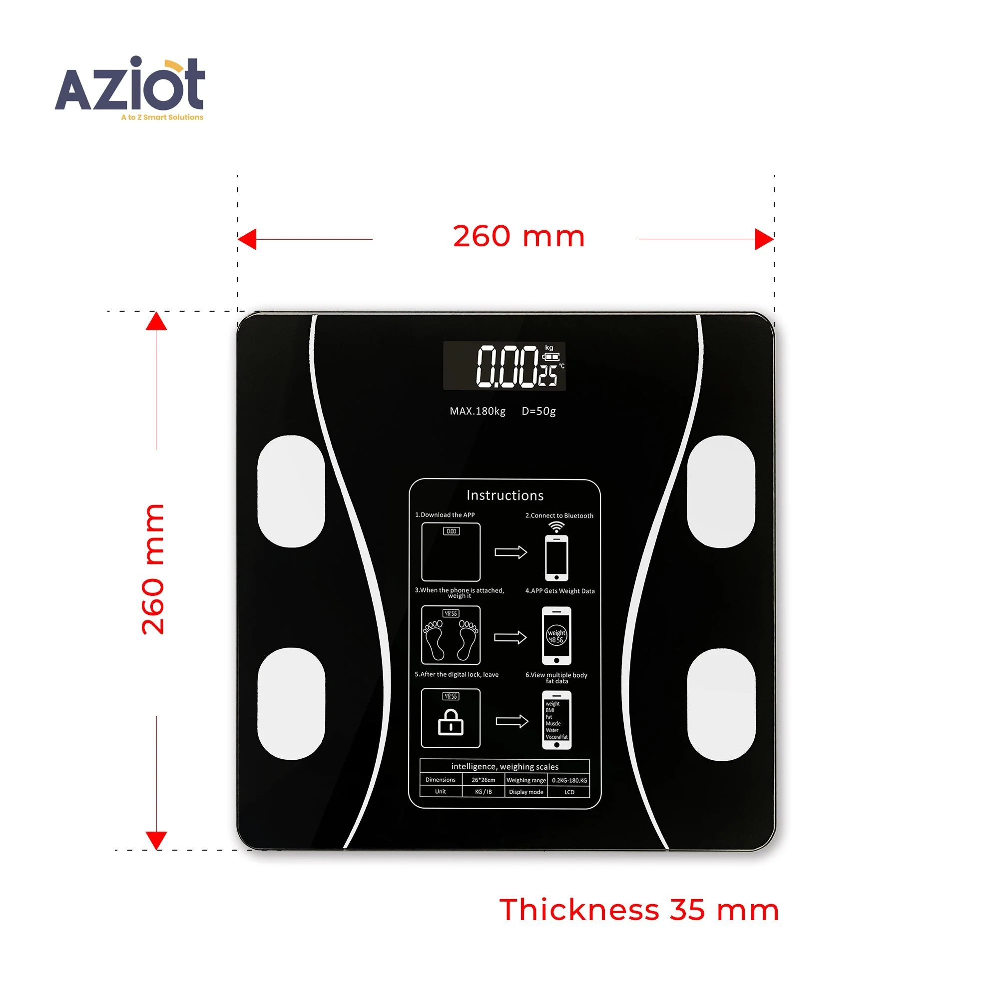 Aziot Essence Smart BLE Digital Weighing Scale, body  BMI & Fat Analyzer - Image 3
