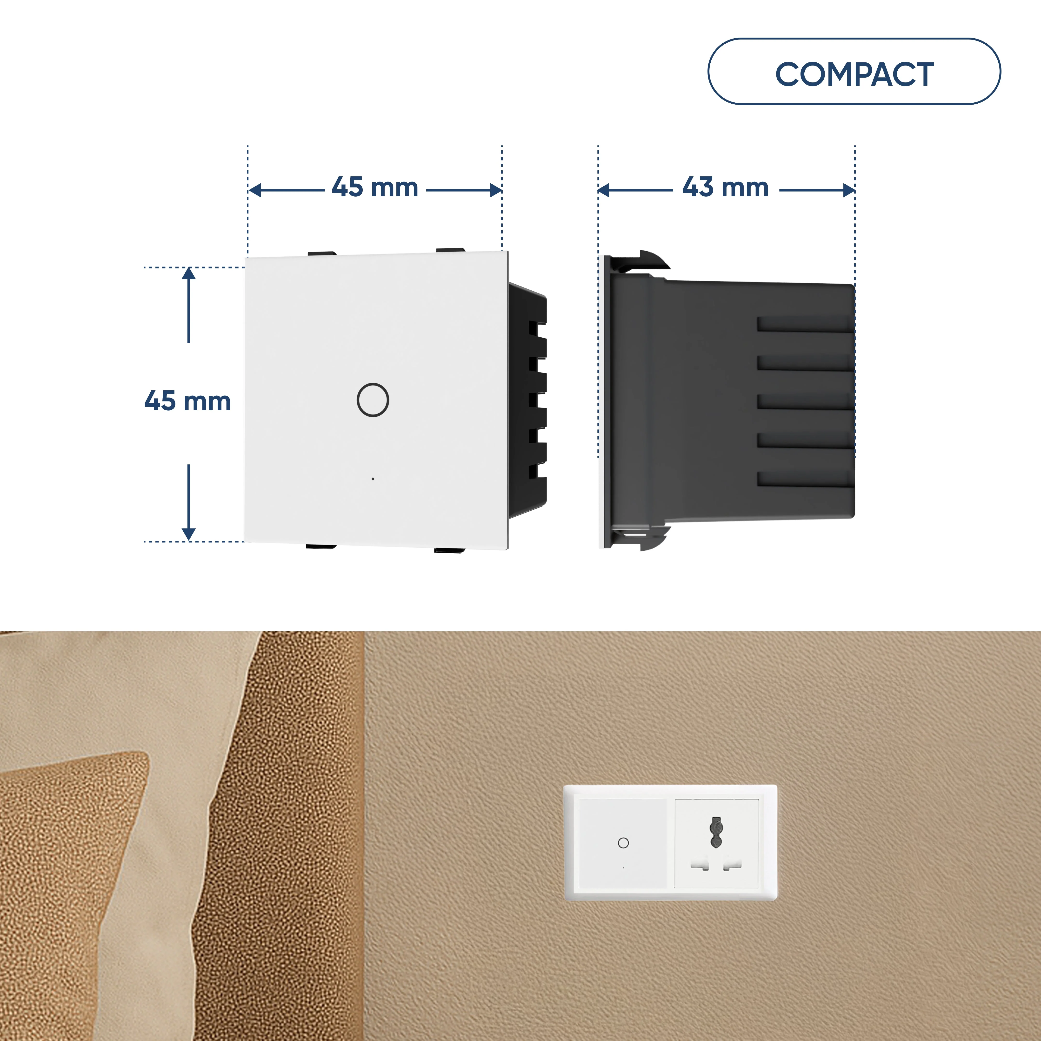 AZIOT SMART MODULAR 1 GANG TOUCH SWITCH (25 amps)- WiFi/Bluetooth - Image 2