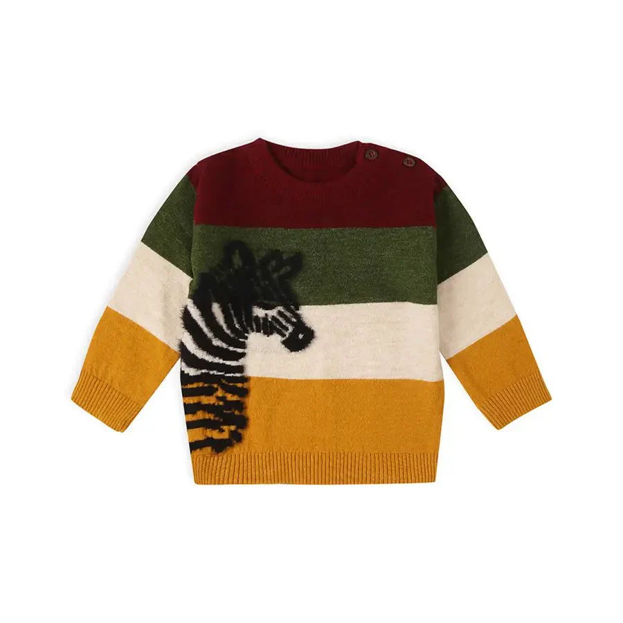 Baby Boy Striper Sweater With Zebra Print