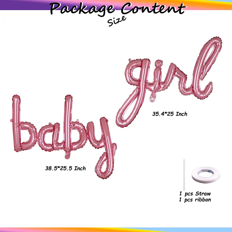 Baby Girl Cursive Letter Foil Balloon Set (Rosegold) (Pack of 1) - Image 2