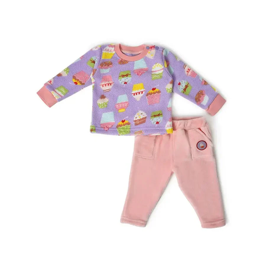 Baby Girls Ice Cream Print Sweatshirt & Pyjama Set For Baby