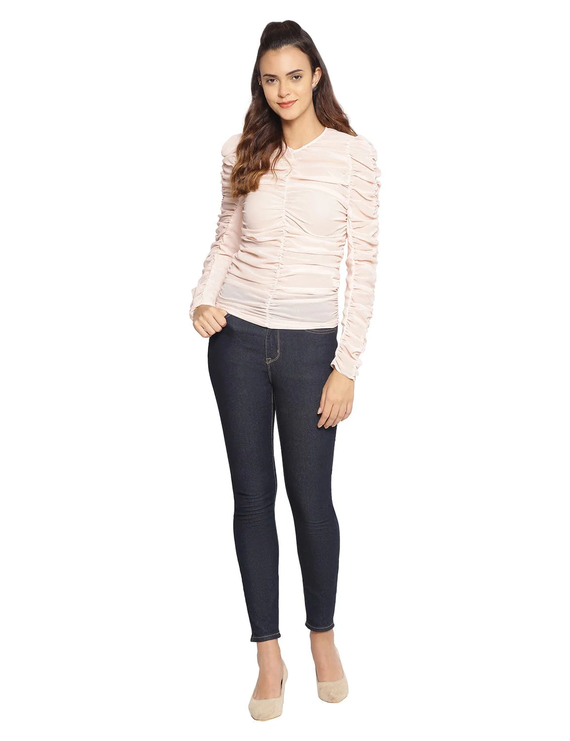 Baby Pink Semi-Sheer Shirred Top - Image 4