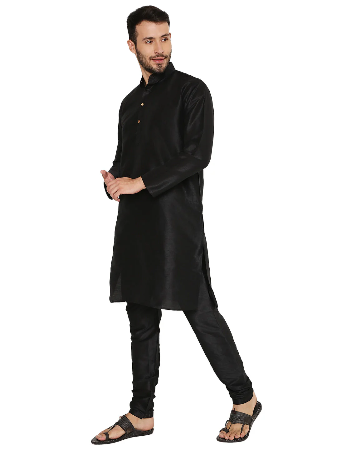Banarasi Dupion Silk Kurta in Black - Image 2