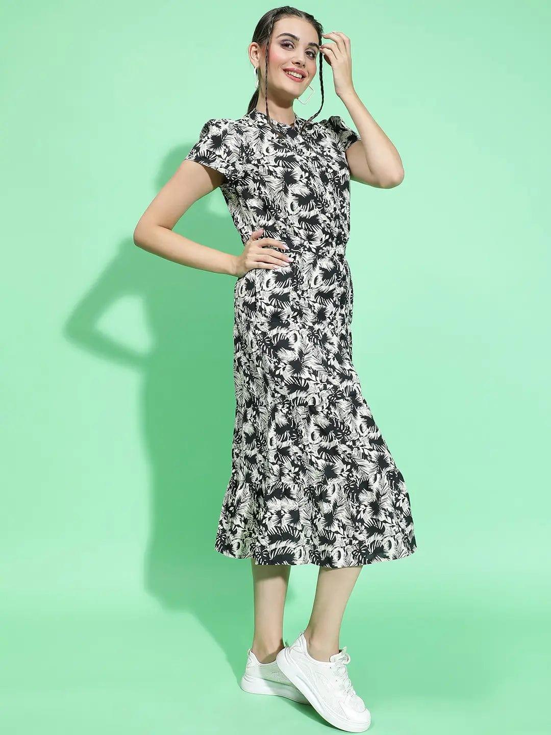 Bang On Black Floral Print Dress Button Down Detail Women Dress - Image 4