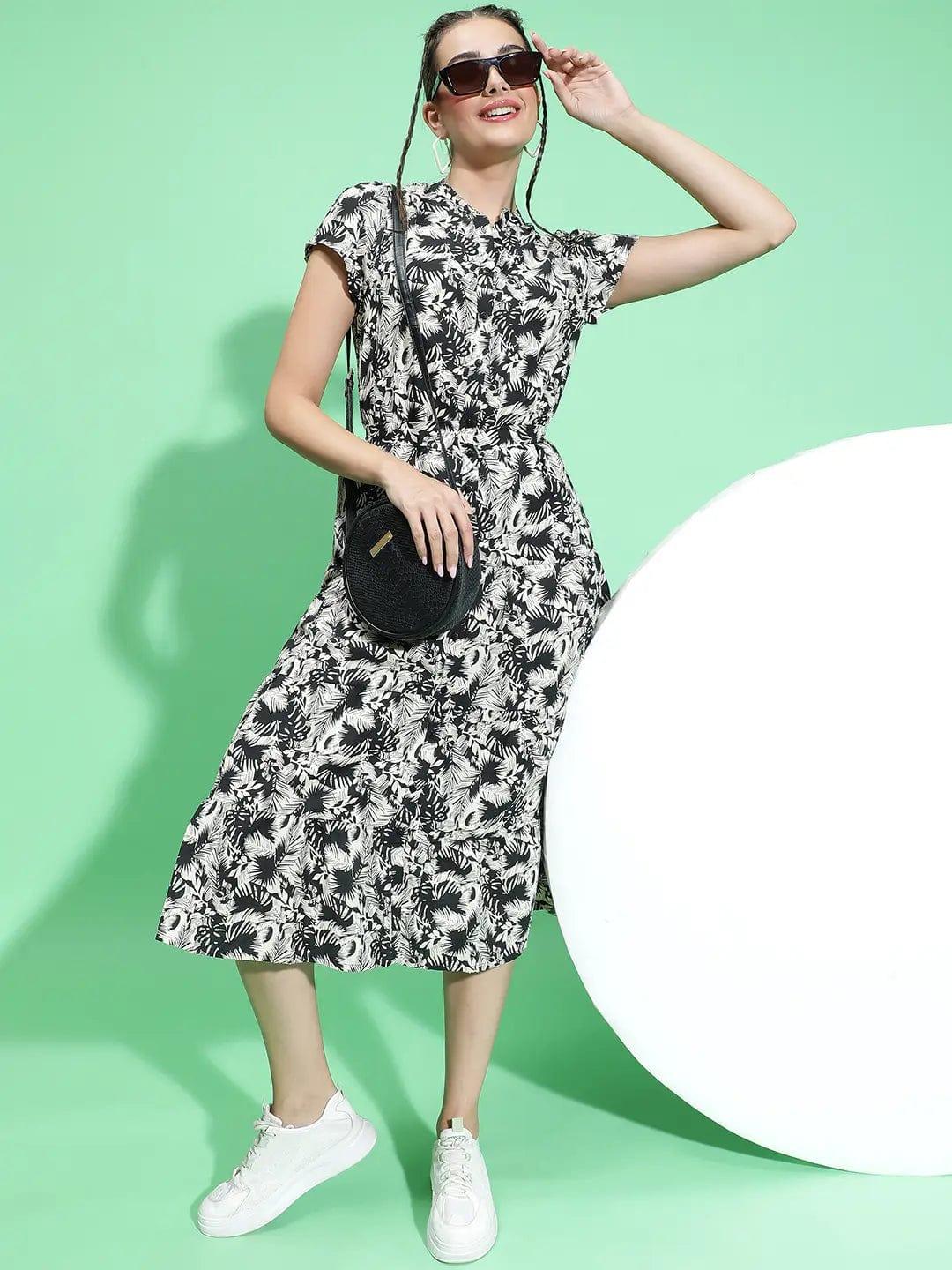 Bang On Black Floral Print Dress Button Down Detail Women Dress - Image 7