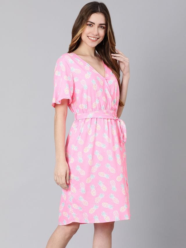 Barbie Pink Floral Print Tie-Knotted Women Dress - Image 5