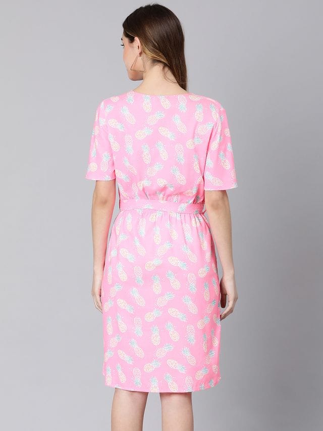 Barbie Pink Floral Print Tie-Knotted Women Dress - Image 6