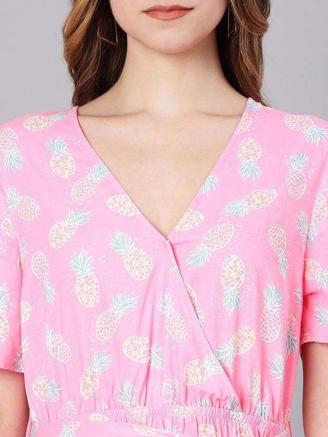 Barbie Pink Floral Print Tie-Knotted Women Dress - Image 7
