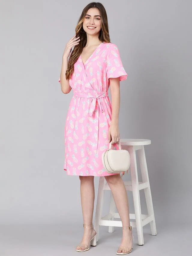 Barbie Pink Floral Print Tie-Knotted Women Dress - Image 8