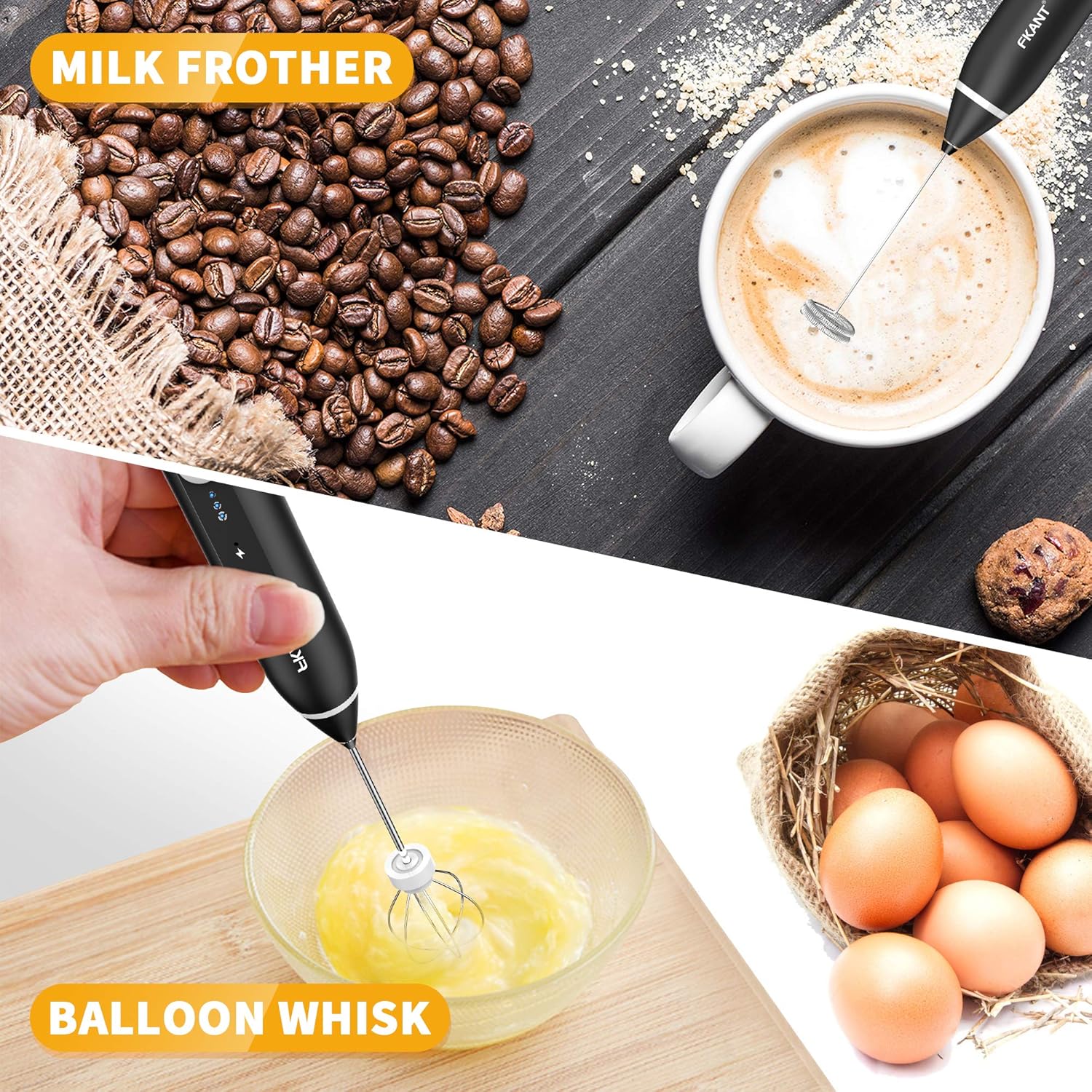 Baristix: Powerful Rechargeable Milk Frother & Beater with 3 Adjustable Speeds & 2 attachments, Handheld Frother for Coffee, Latte, Hot Chocolate & Eggs - Image 6