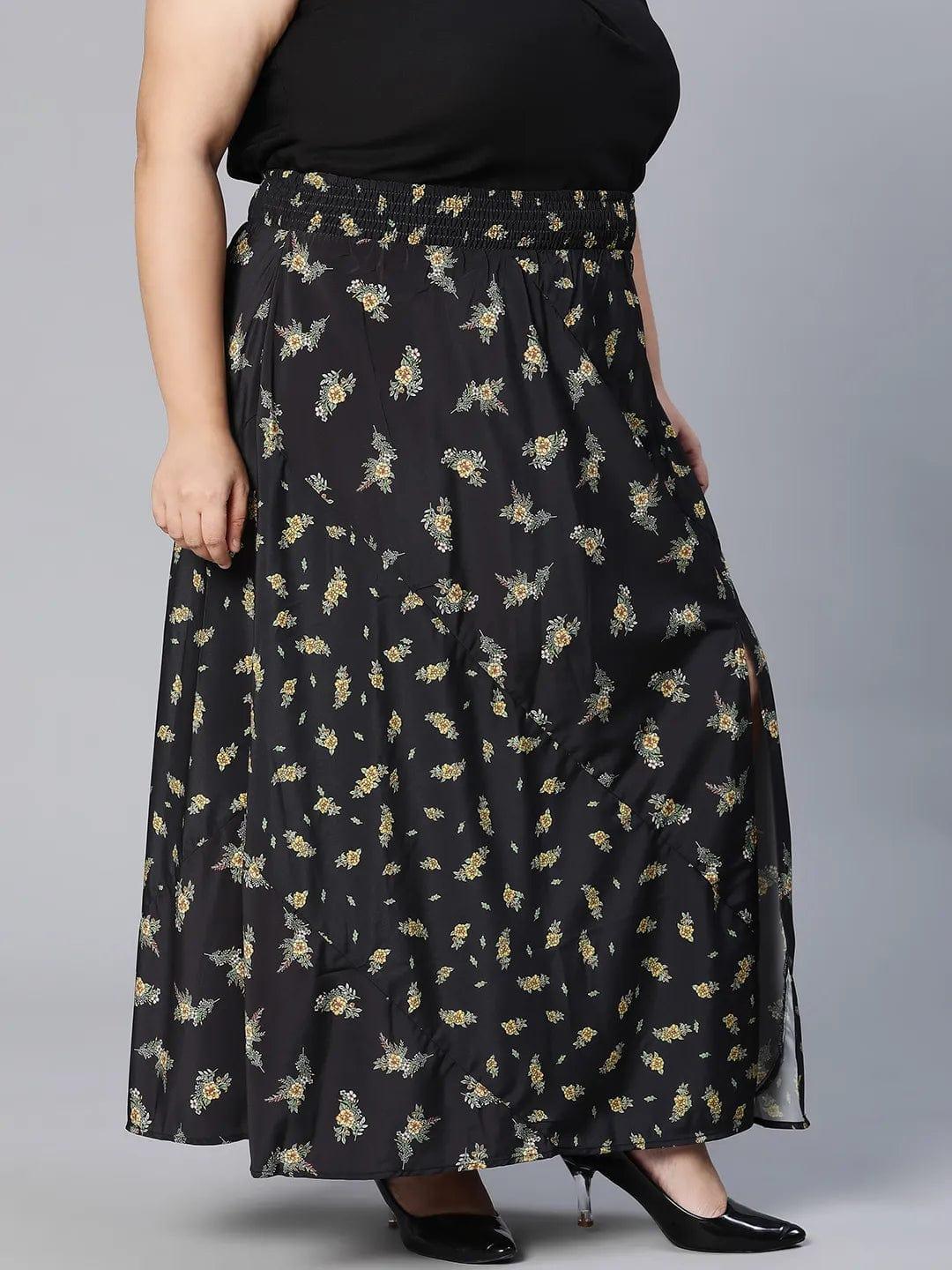 Basic Black Floral Print Elsaticated Women Plus Size Dress - Image 4