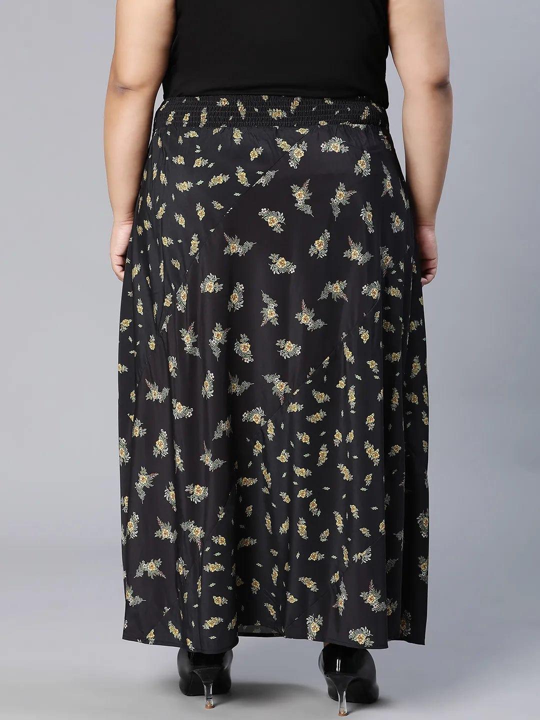 Basic Black Floral Print Elsaticated Women Plus Size Dress - Image 5